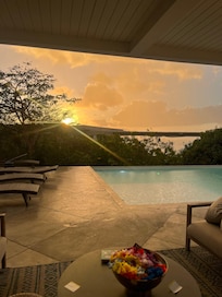 Pool deck at sunset