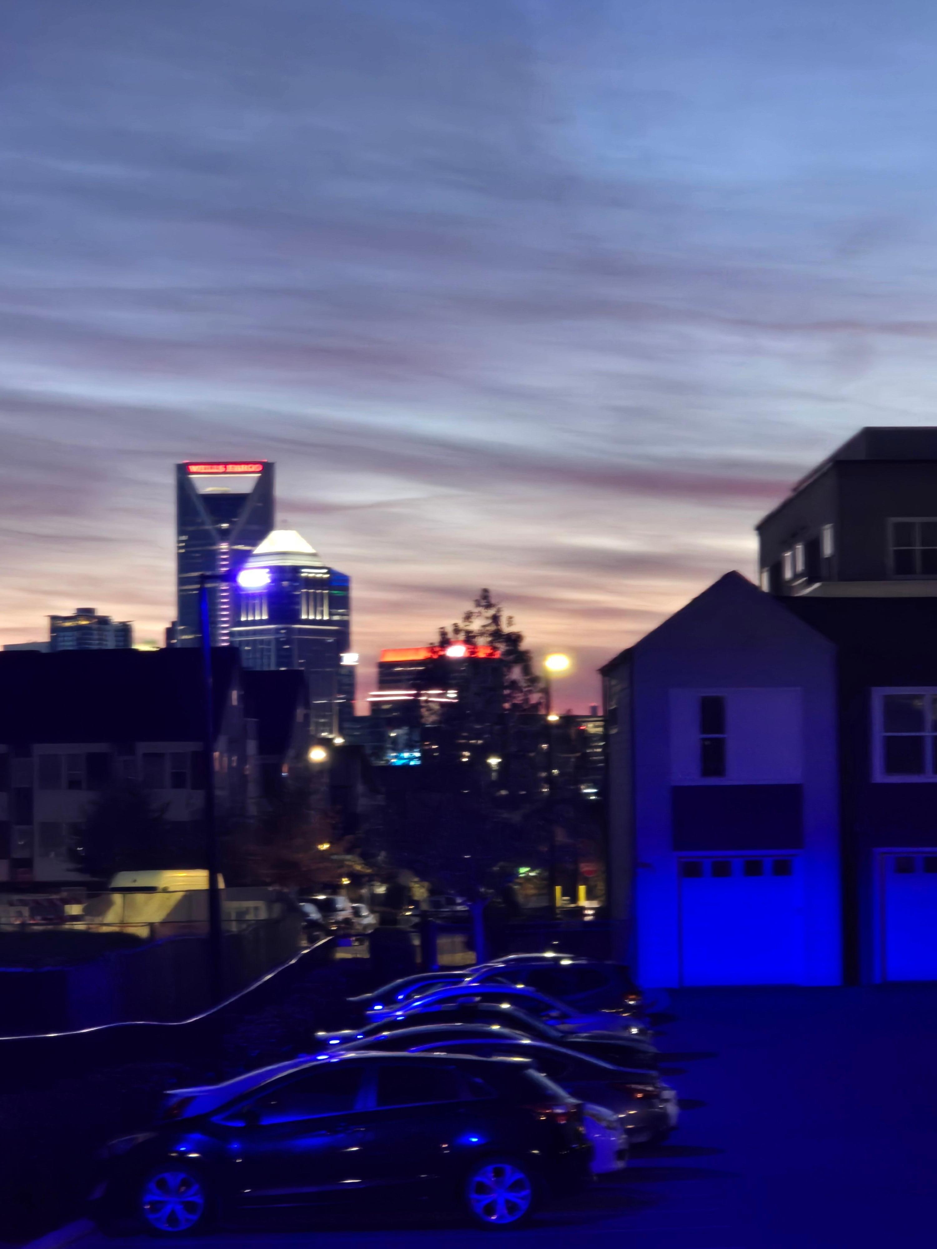 View from early morning dog walk and early evening view from my window.