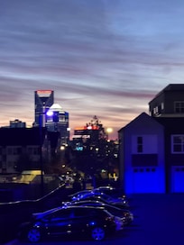 View from early morning dog walk and early evening view from my window.