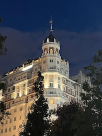 The Dear Hotel at night.