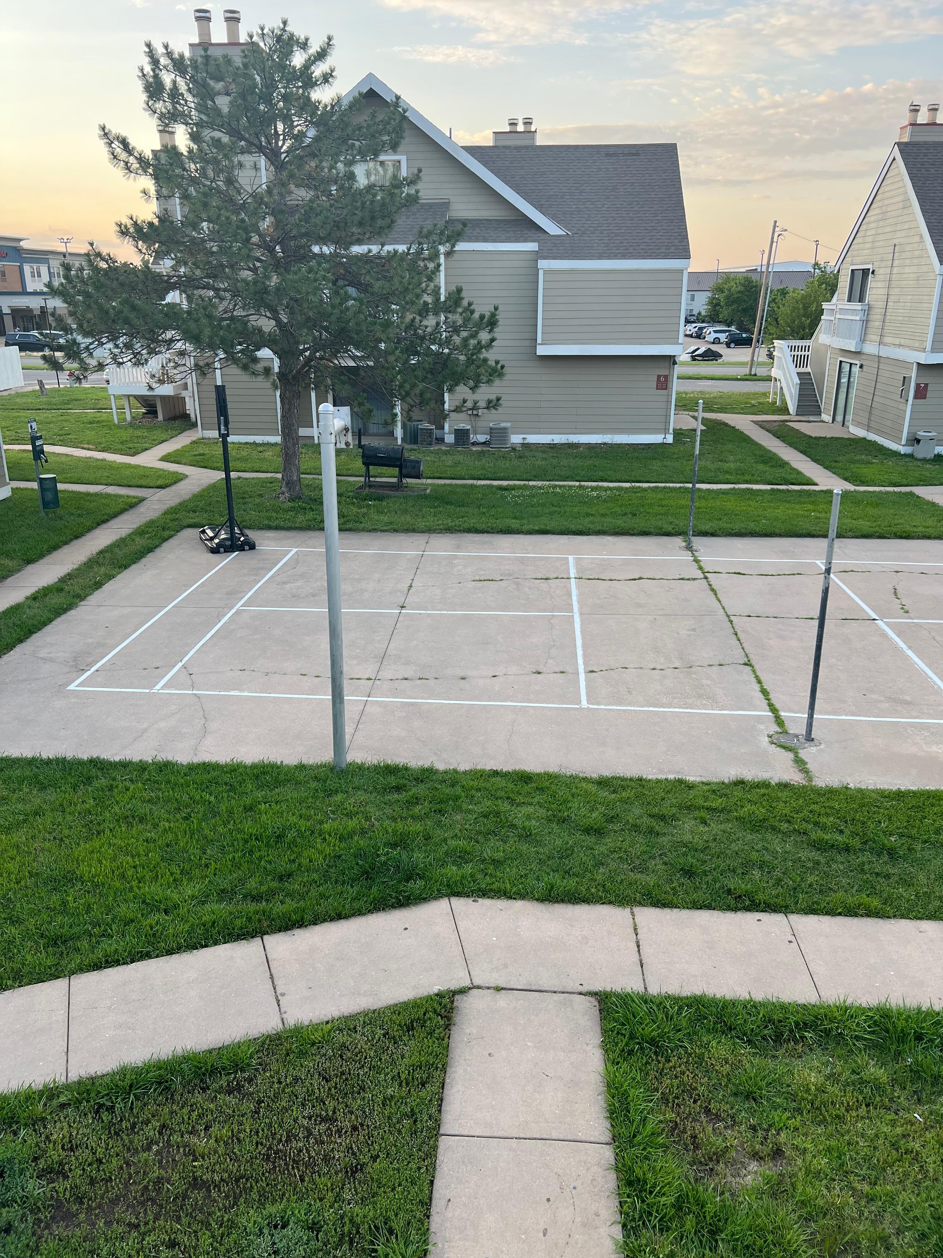 The basketball court they said they turned into a tennis court