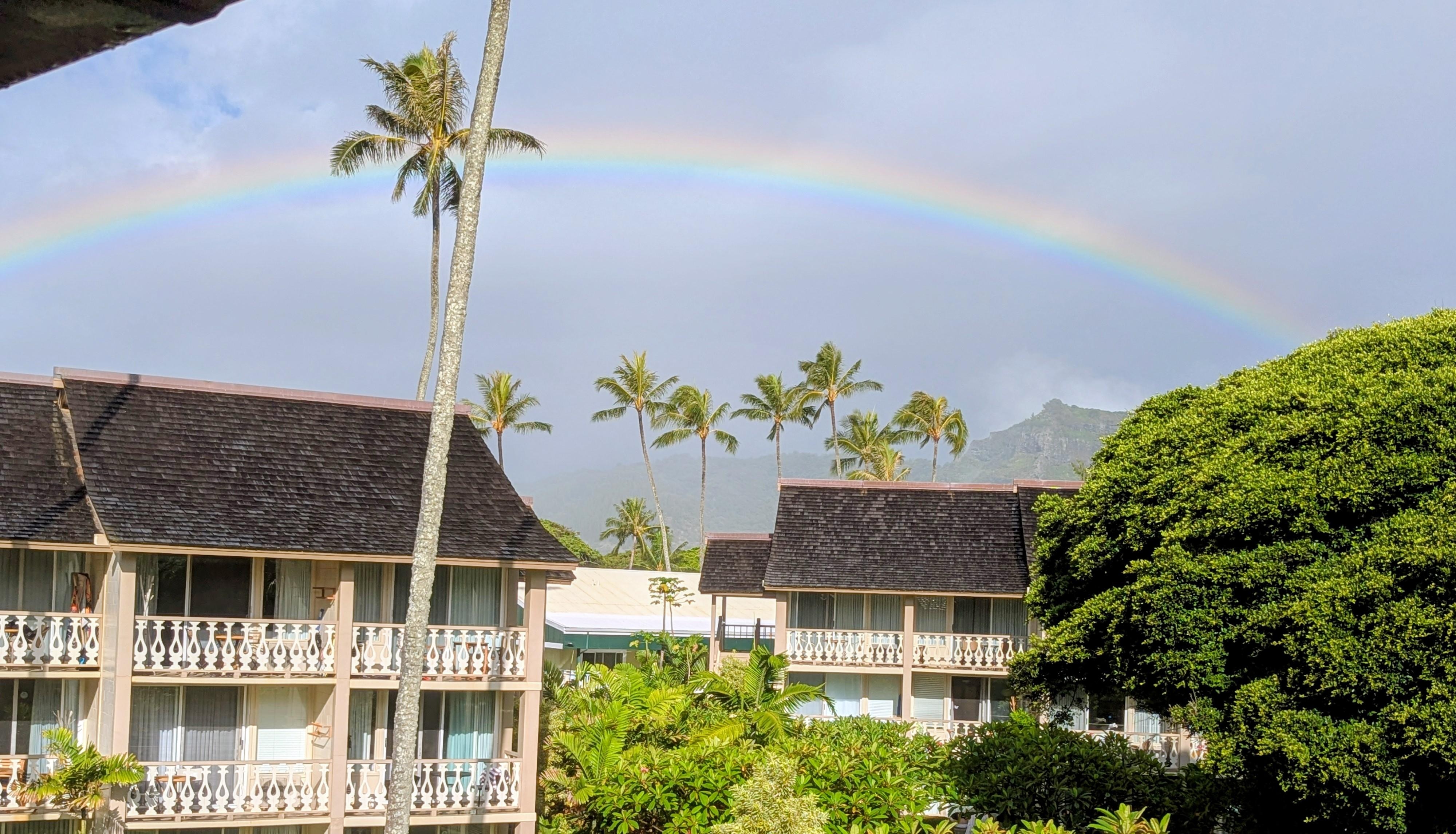 Rainbow over the mountains outside the front door 