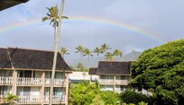 Rainbow over the mountains outside the front door