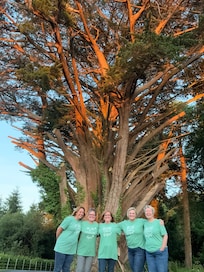 The five of us capturing our trip in front of said tree.