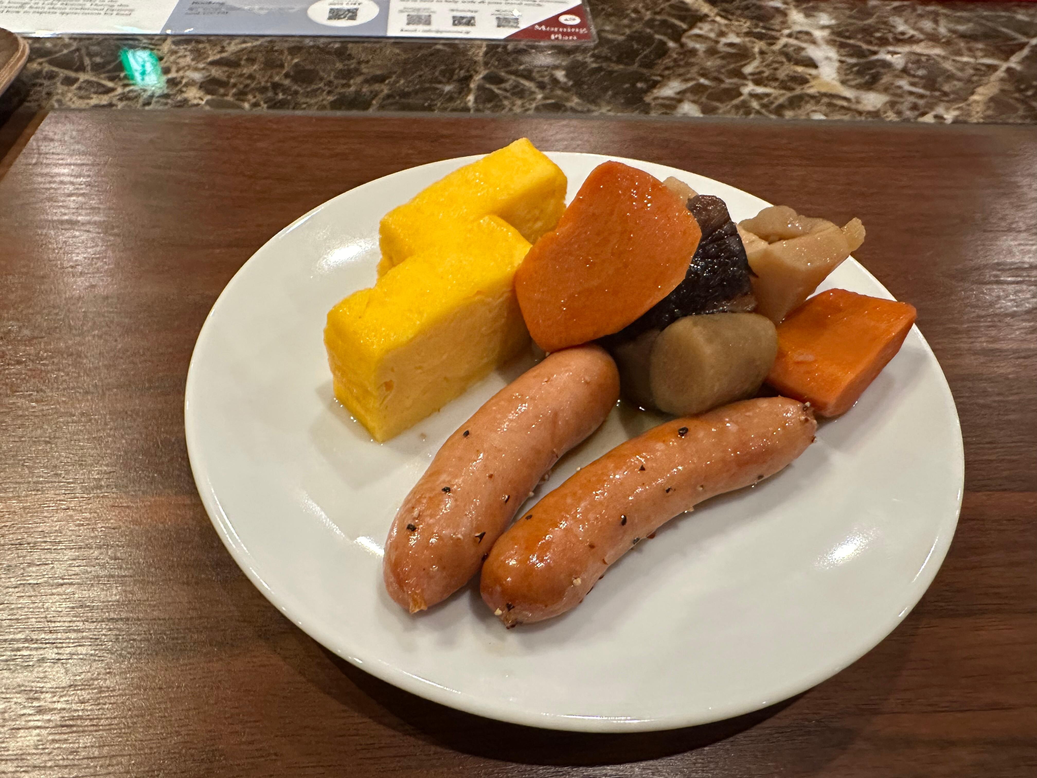 Breakfast… sausages and Japanese options 