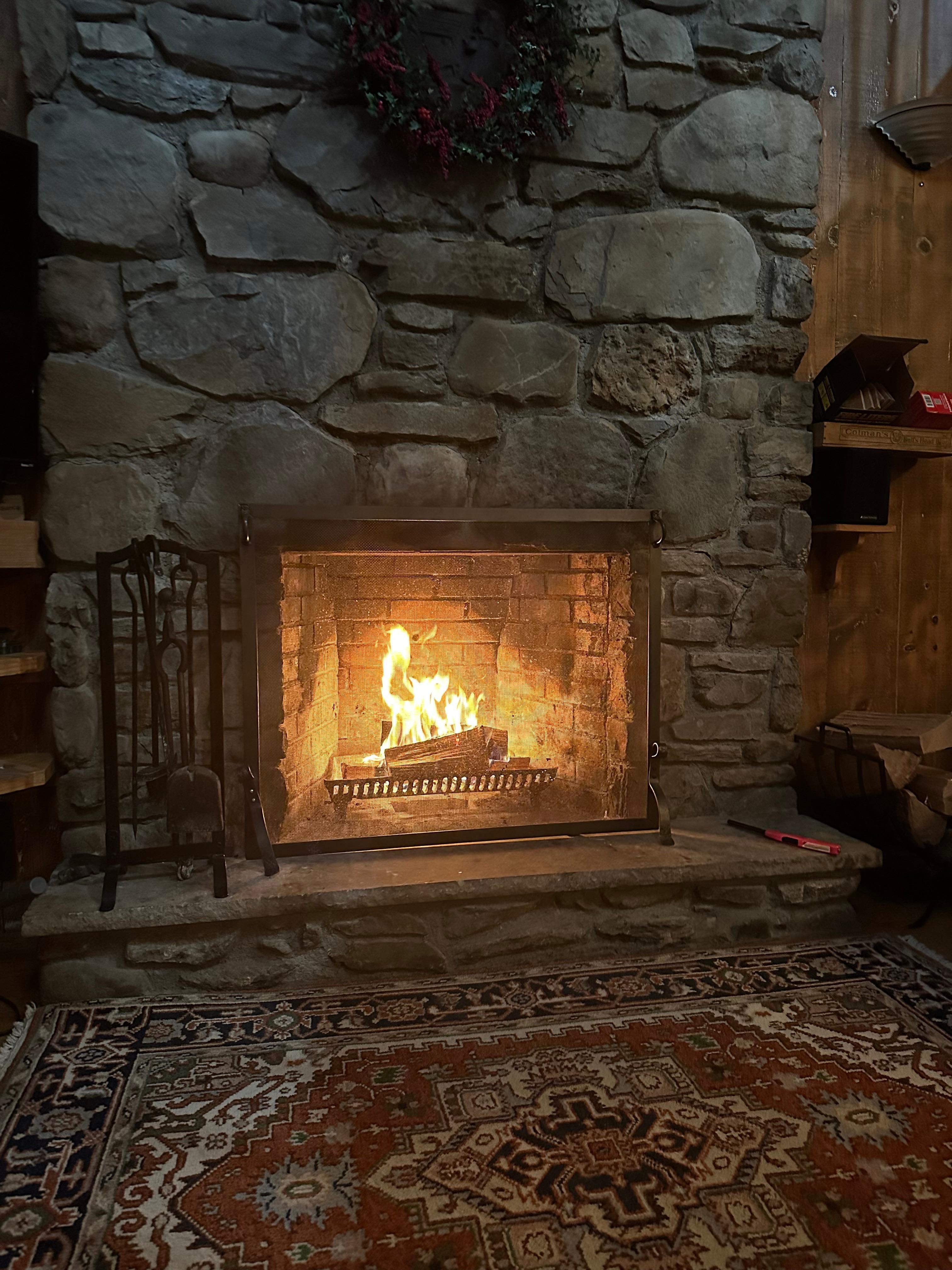 Living room fireplace.