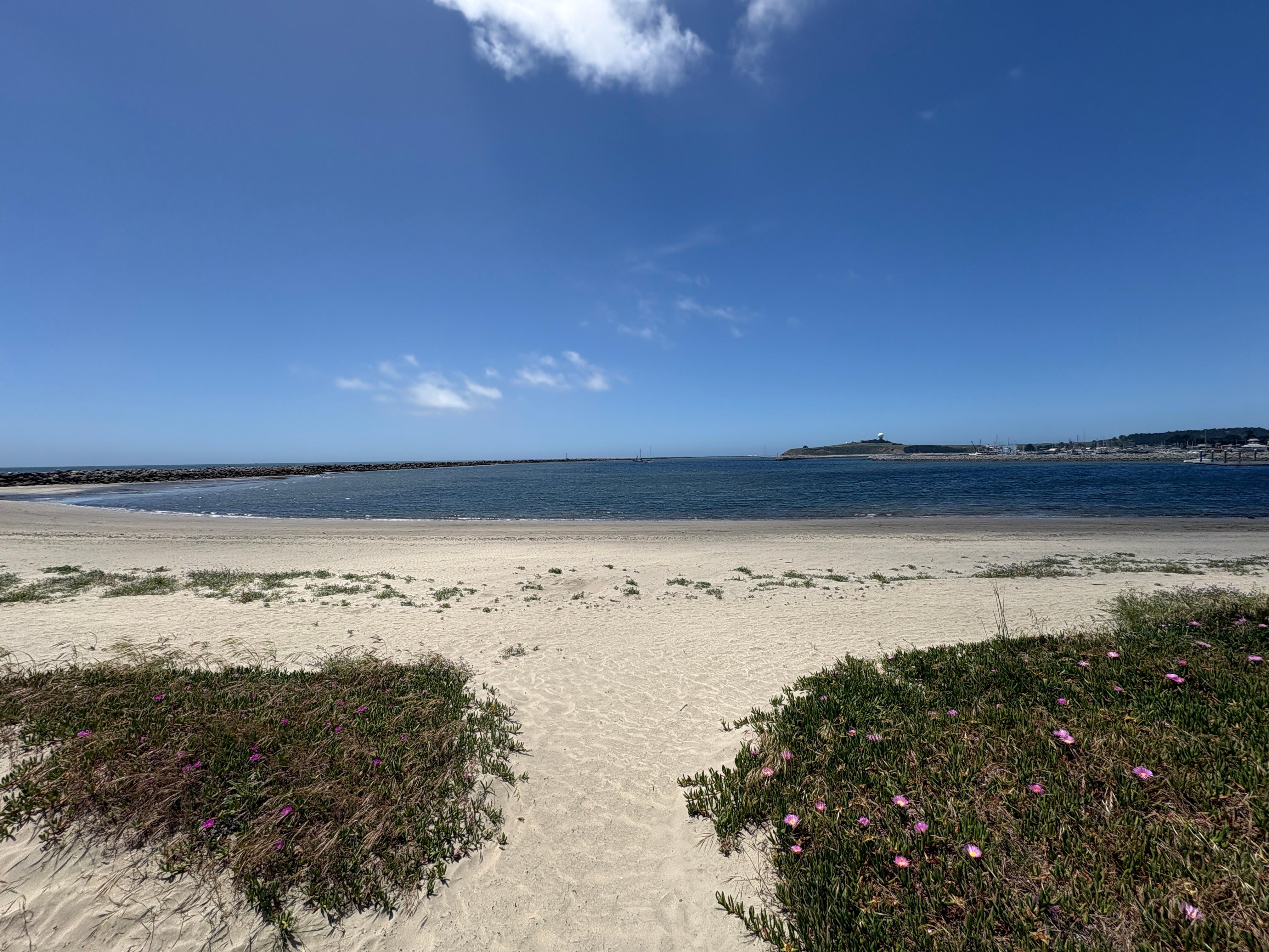 First view of beach and ocean directly behind hotel