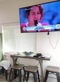 Not much of a table but we used the stools ( one as an end table next to the couch)