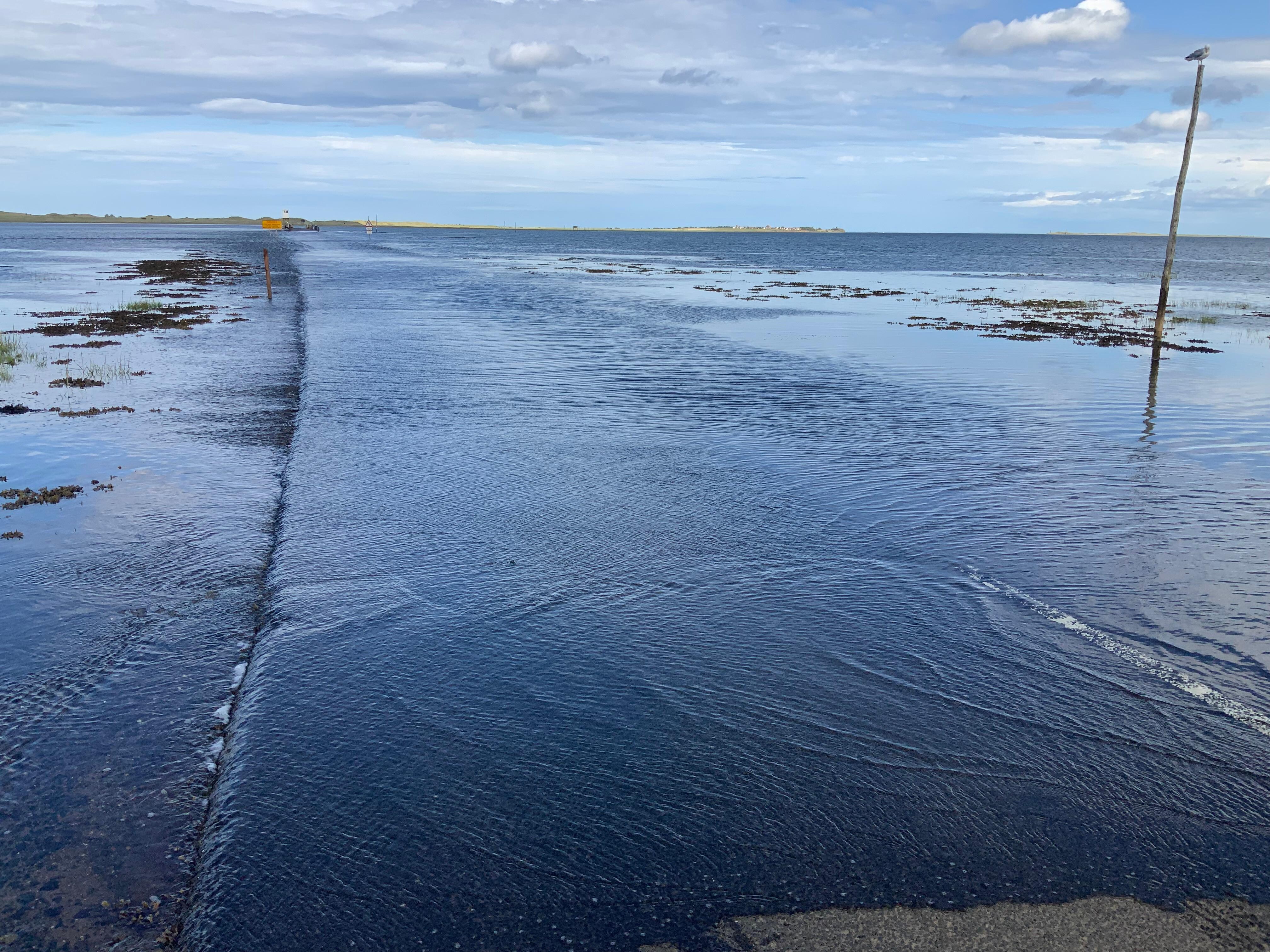 Looking across causeway at high tide