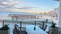 Beachfront hotel. You can have your drinks whilst enjoying this beautiful view.