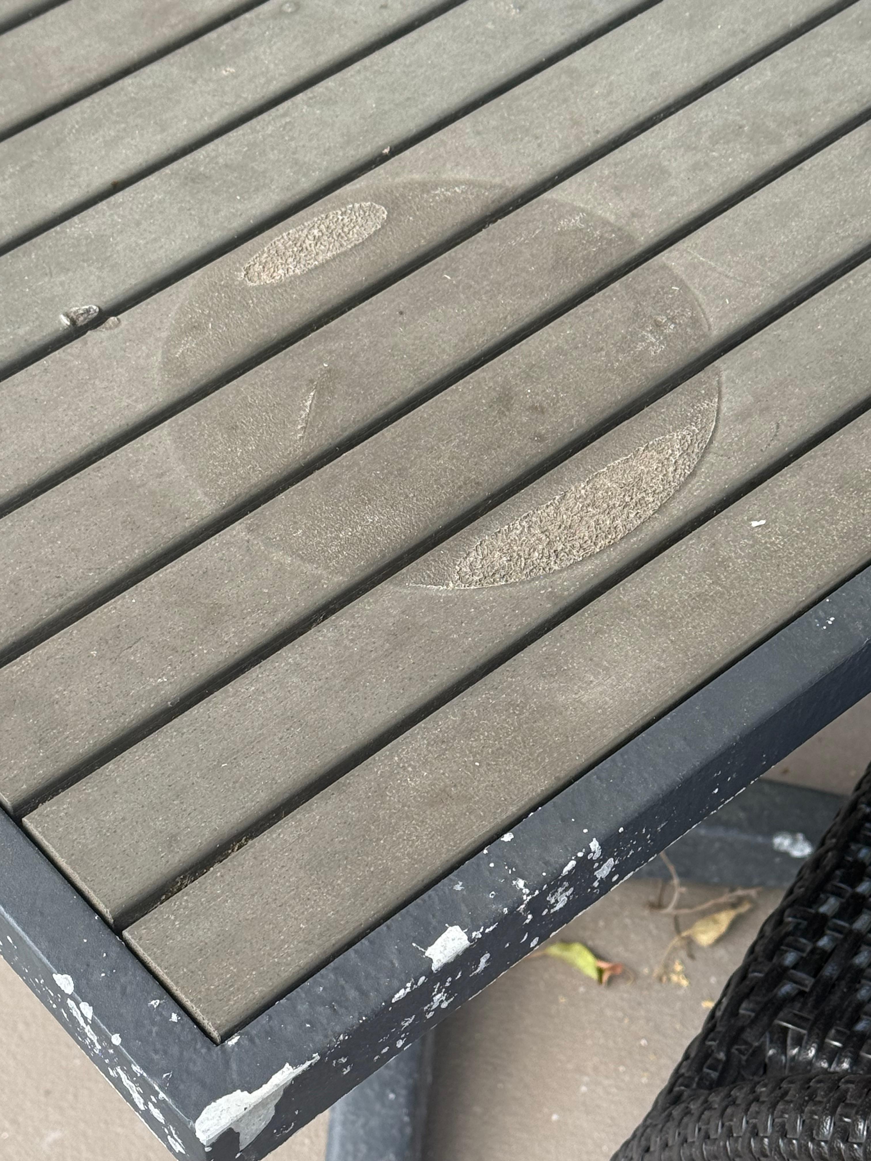 The table was old dirty and had this pot stain on it