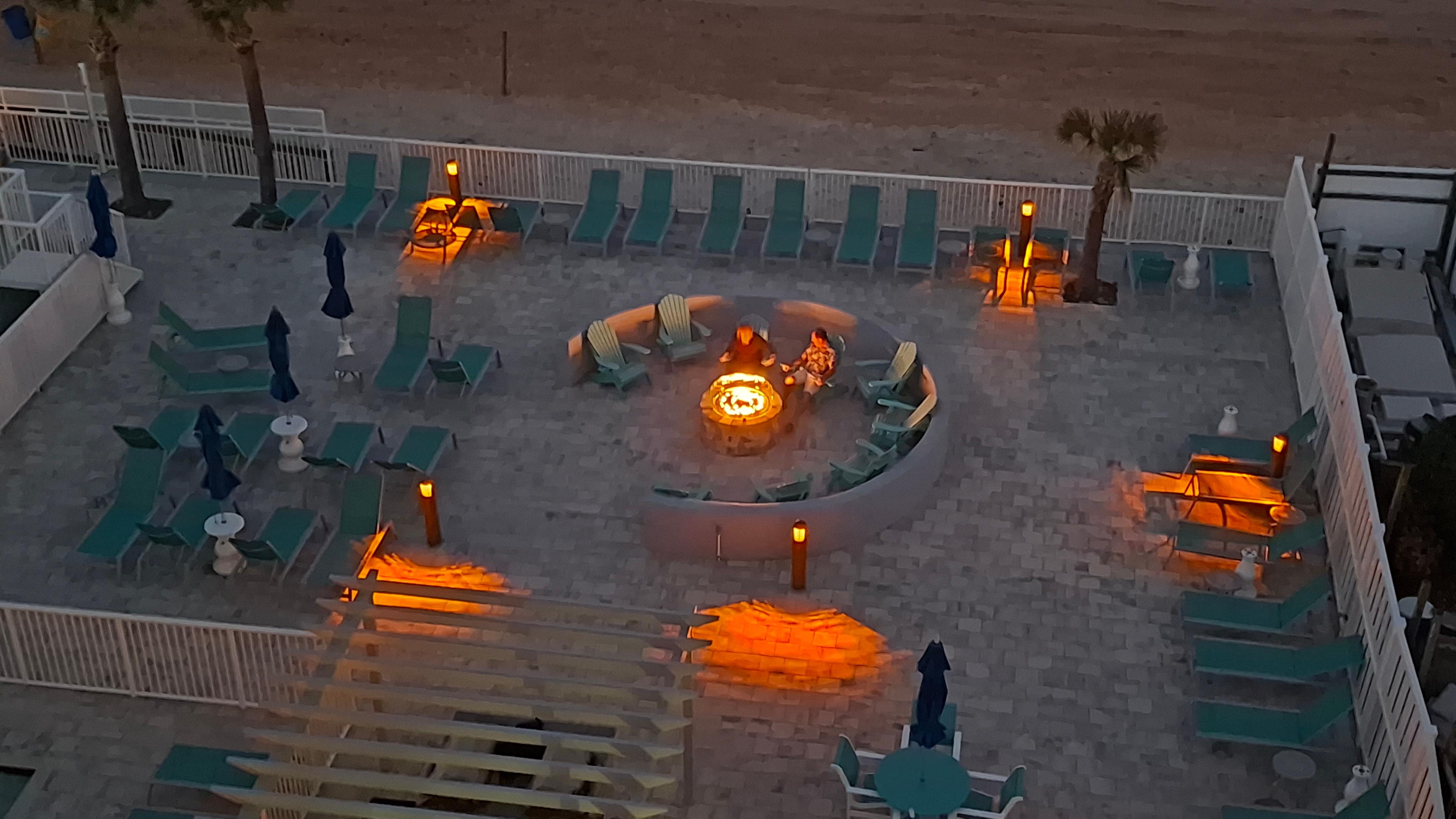 Night view from balcony with fire started