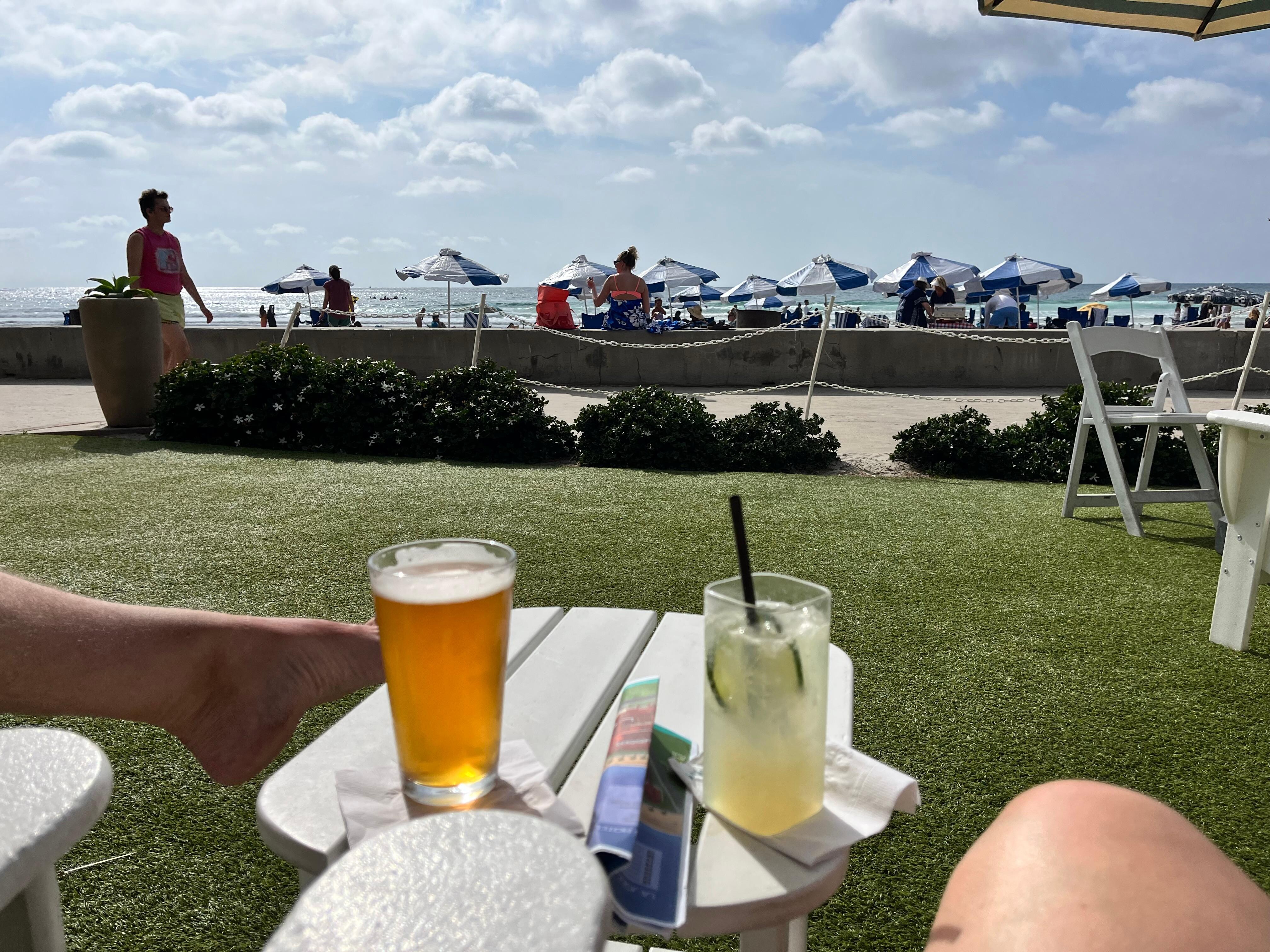 Drinks in outside sitting area. 
