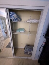 Comforters and other spare bedroom amenities that the host had available, as of May 16, 2026. The downstairs floor you will stay in has its own shower, mirrors, sink, and a single toilet, as well