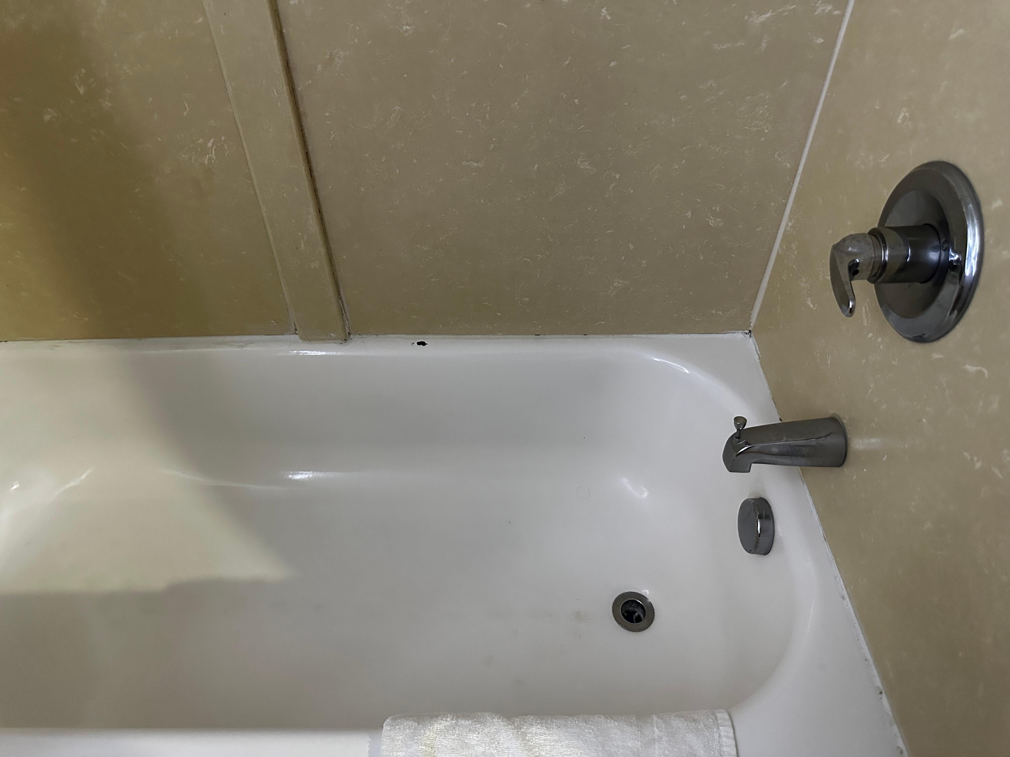 The bathroom was dirty. There were washcloths that I didn’t take a picture of that did not belong to us and I explained to them they checked me into a dirty room and they didn’t even come and clean my room.