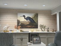 Living room coastal decor and cooler.