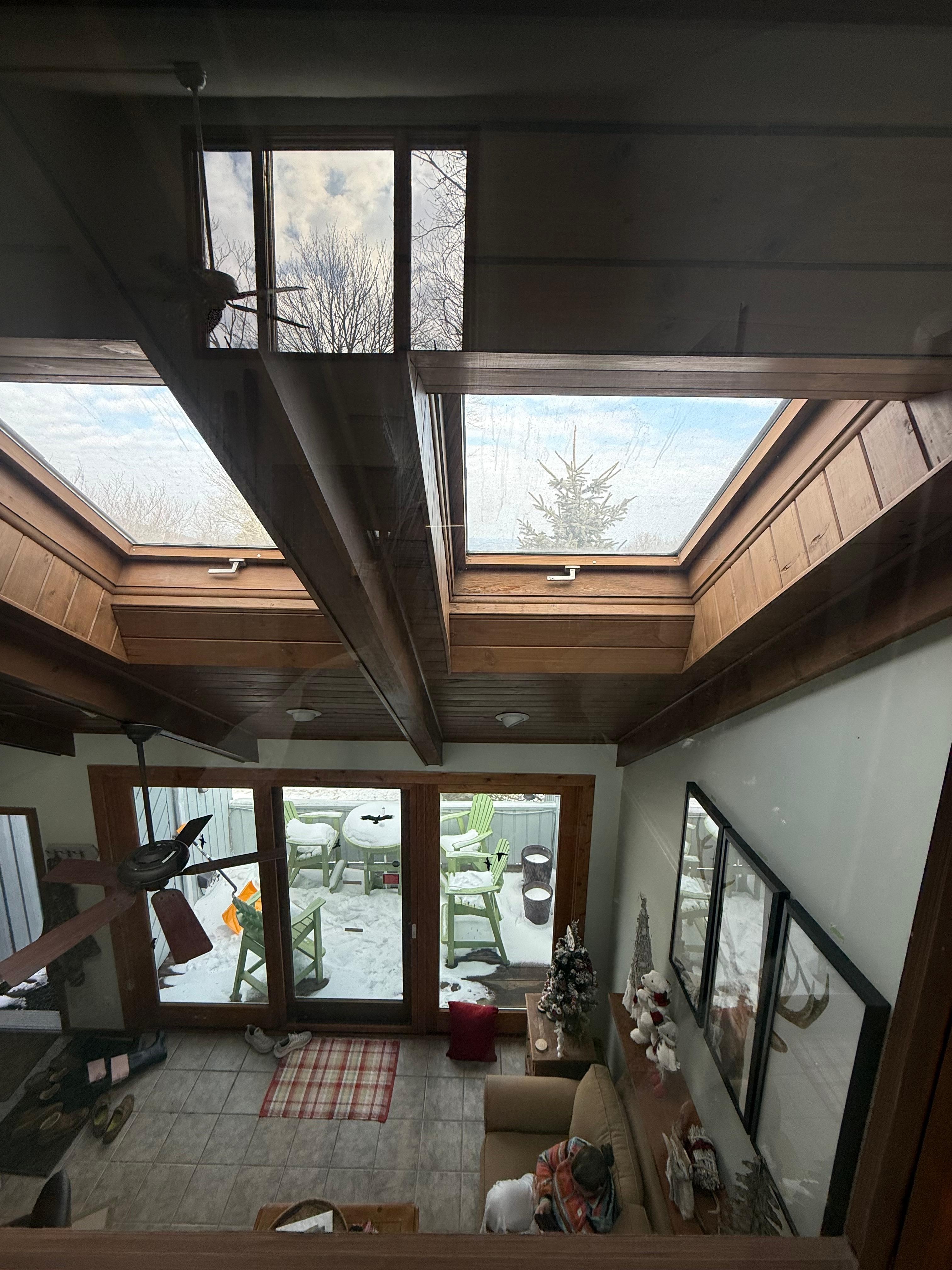 Looking down from upstairs bedroom. There is a window separation to close off from downstairs.