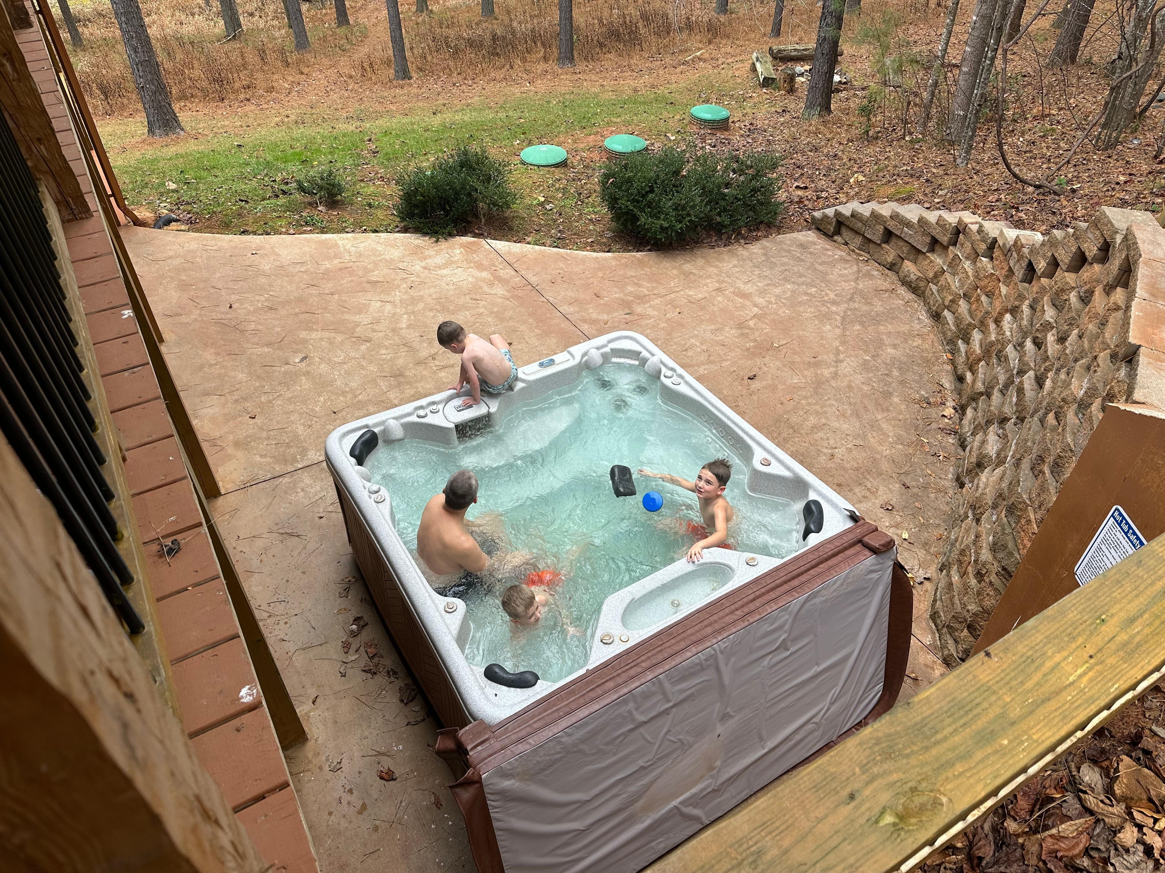 View of hot tub from upper deck