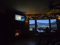 The beautiful garland and twinkle lights while watching a movie.