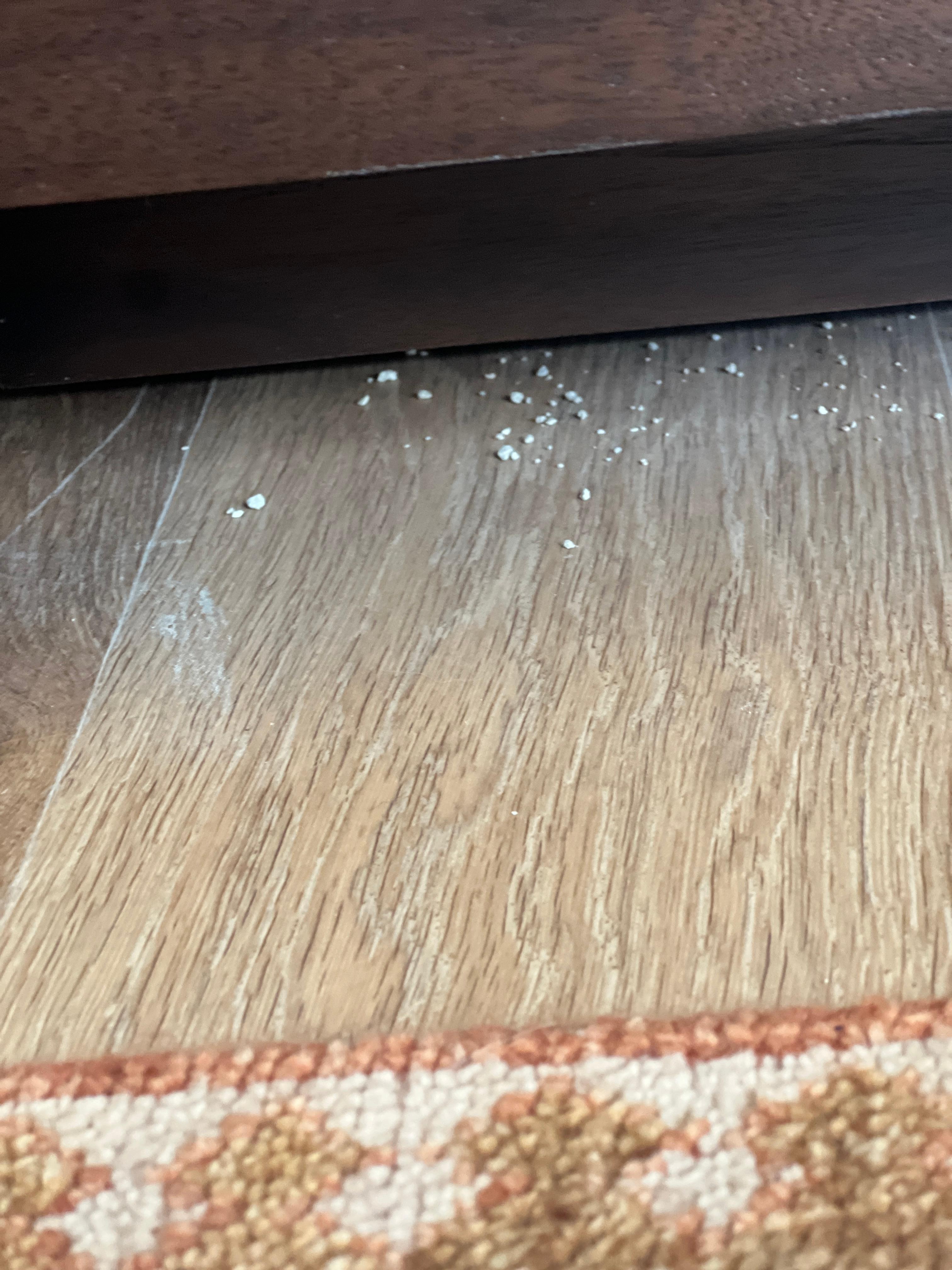 Visible from the couch, underneath the media console cabinet. 