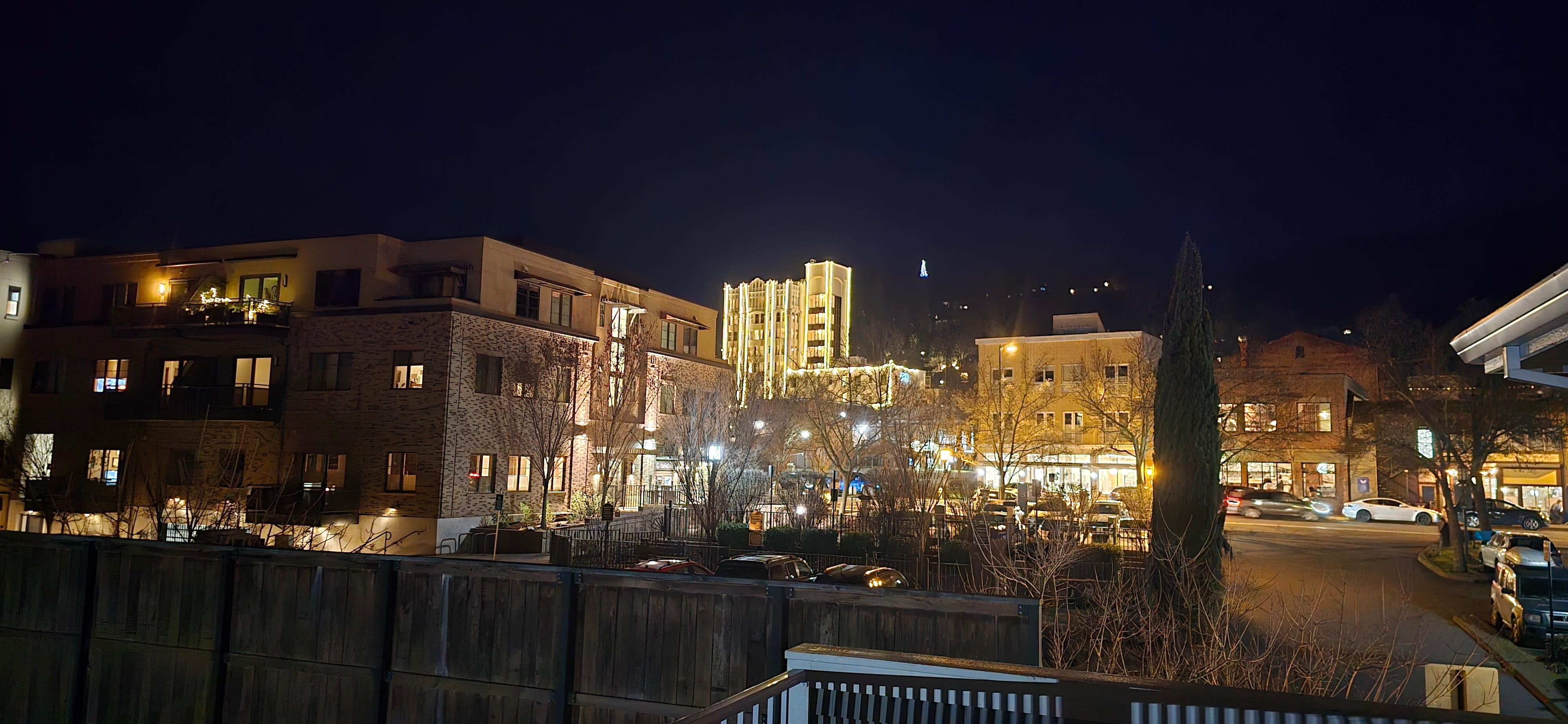 Night view of downtown from upstairs balcony