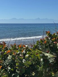 View from deck - mountains of mainland Honduras