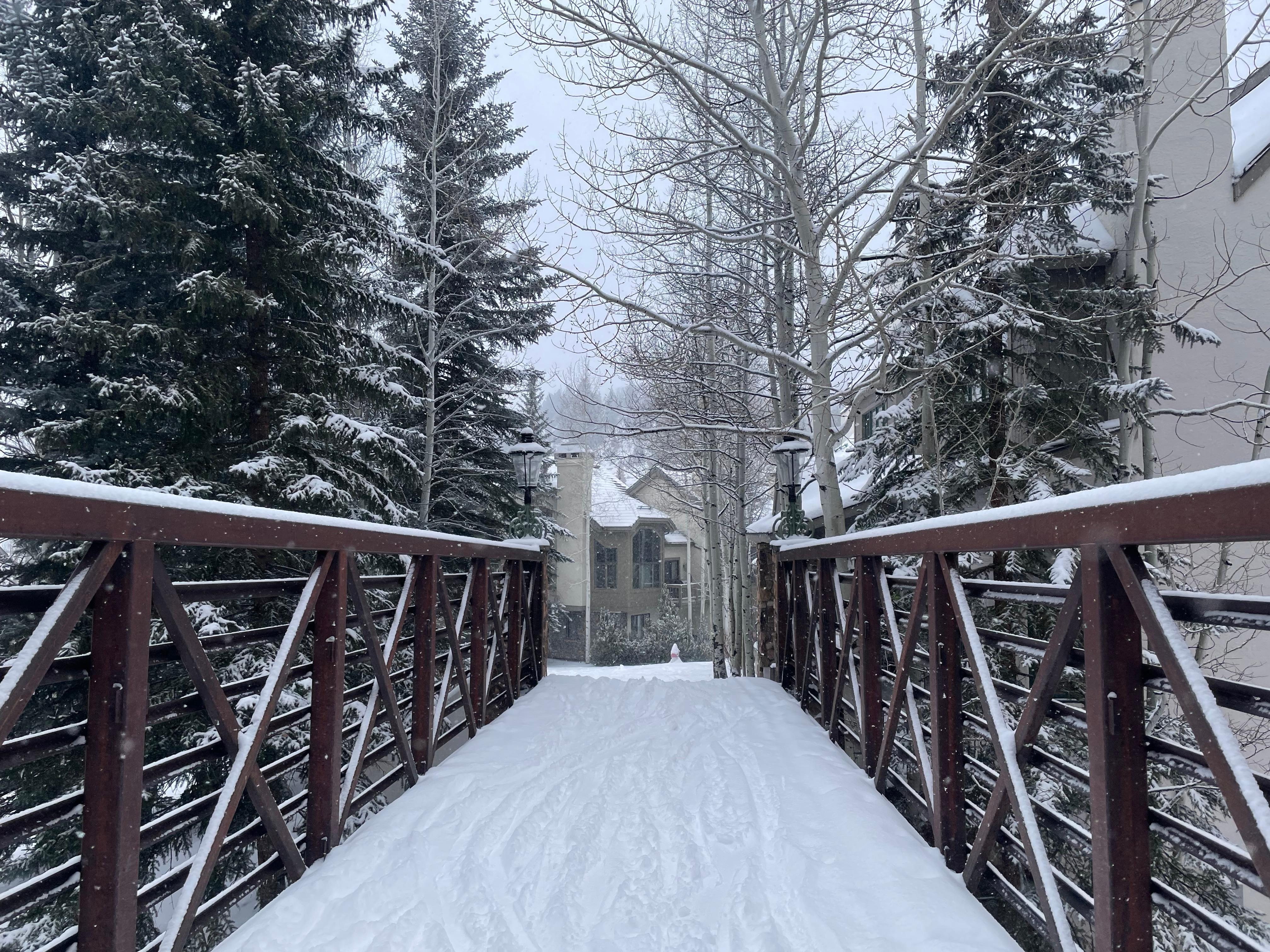 the bridge that you can ski over to get in -you can also walk along this path back and forth.