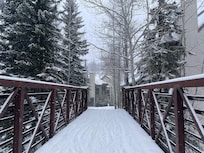 the bridge that you can ski over to get in -you can also walk along this path back and forth.