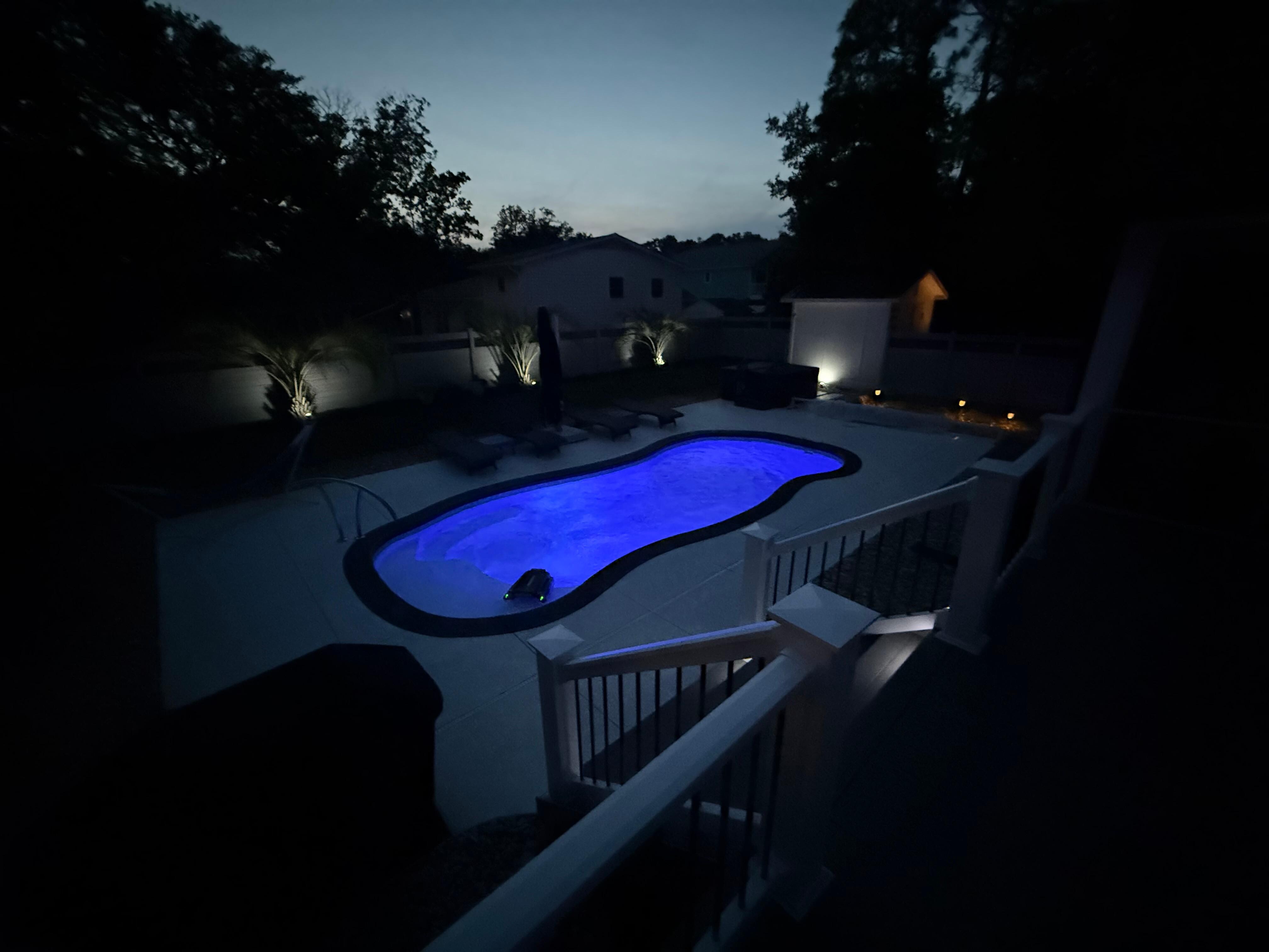 The nighttime view of the pool