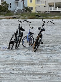 Biking to the beach.
