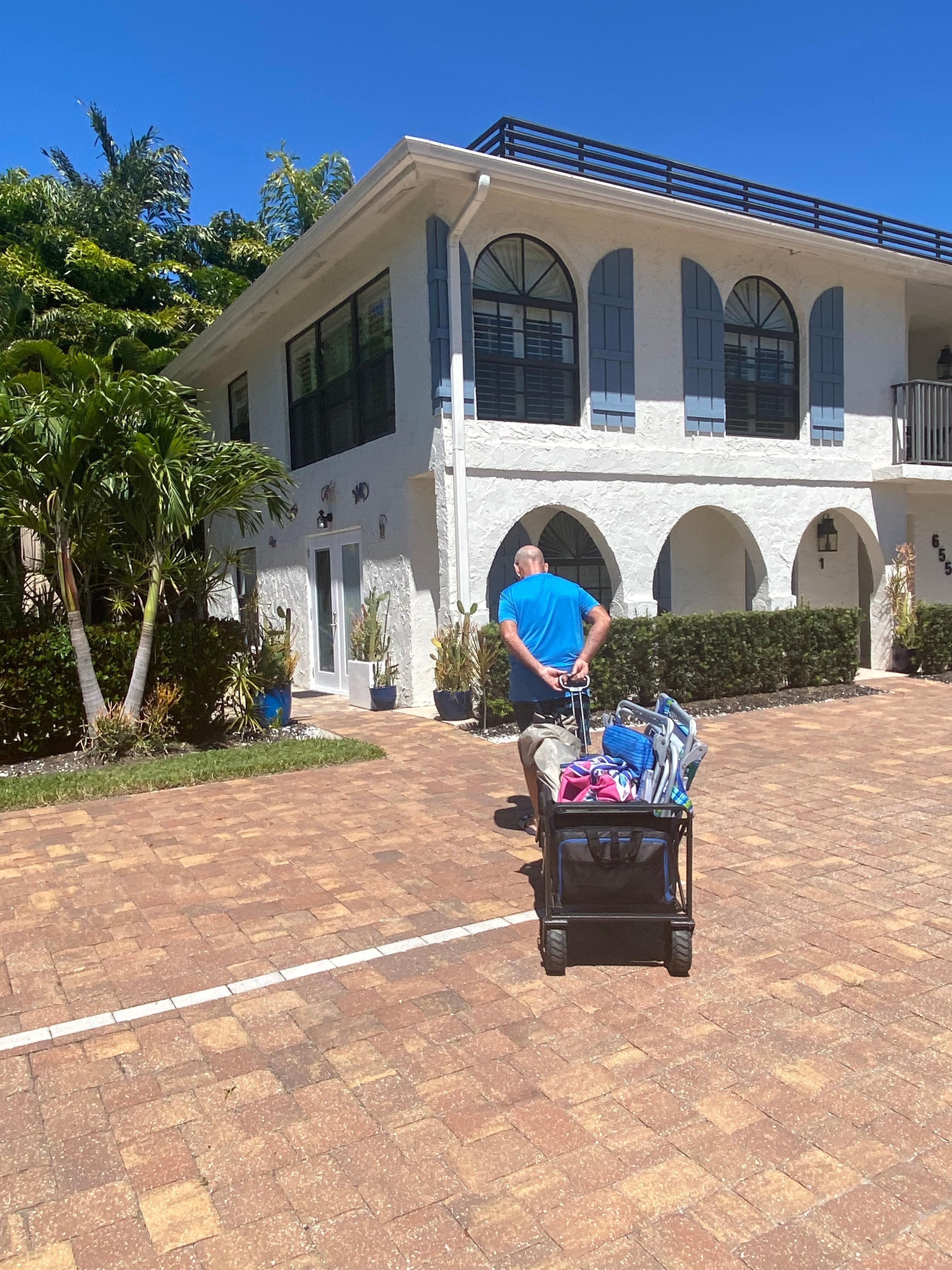 Front of property-a wagon is included with the property for hauling you things to the beach.