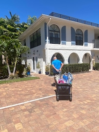 Front of property-a wagon is included with the property for hauling you things to the beach.
