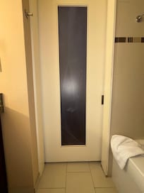 Dirty sliding door to the barhroom