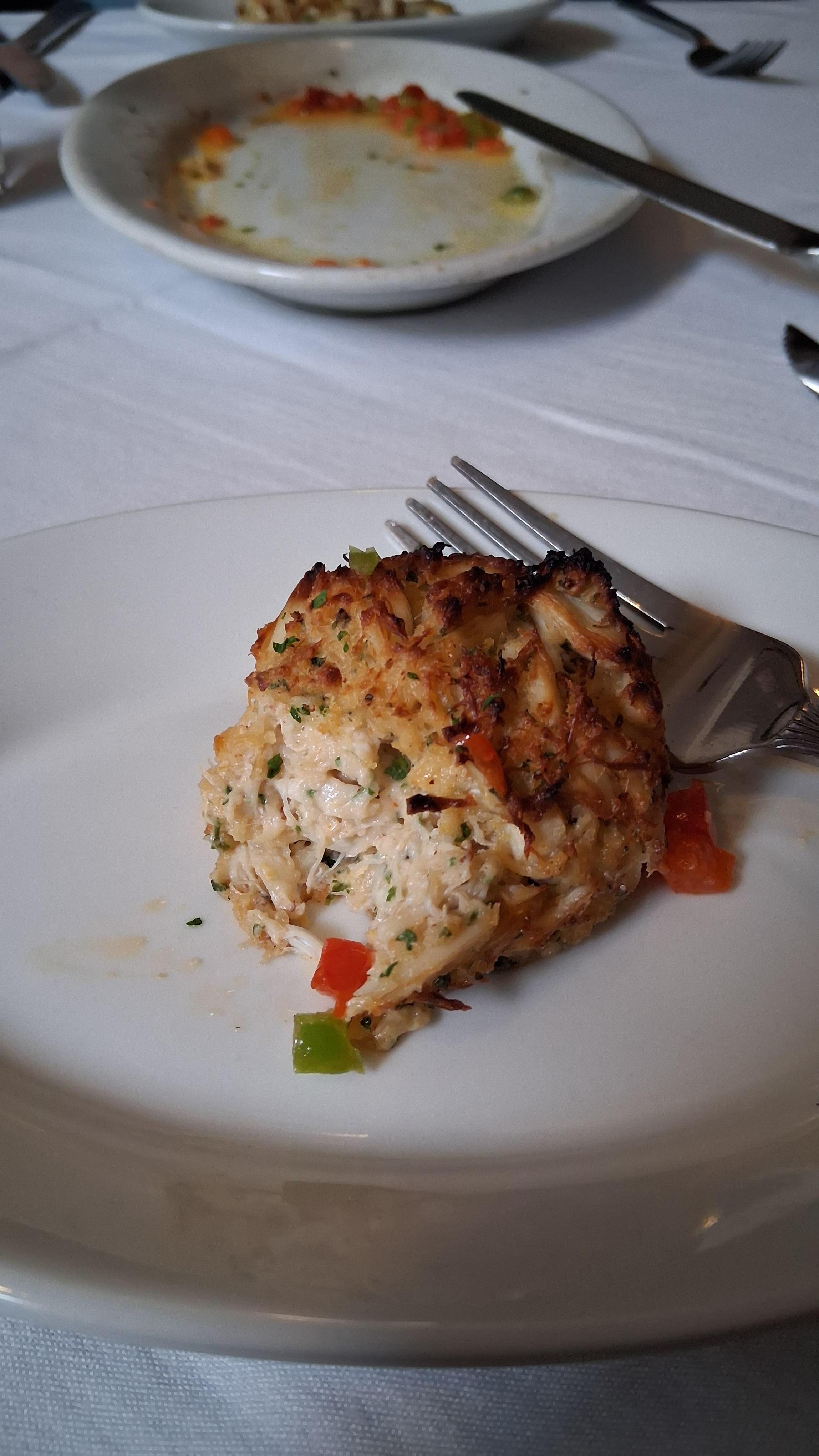 Crab cakes at Ruth Chris steakhouse inside the hotel. 
