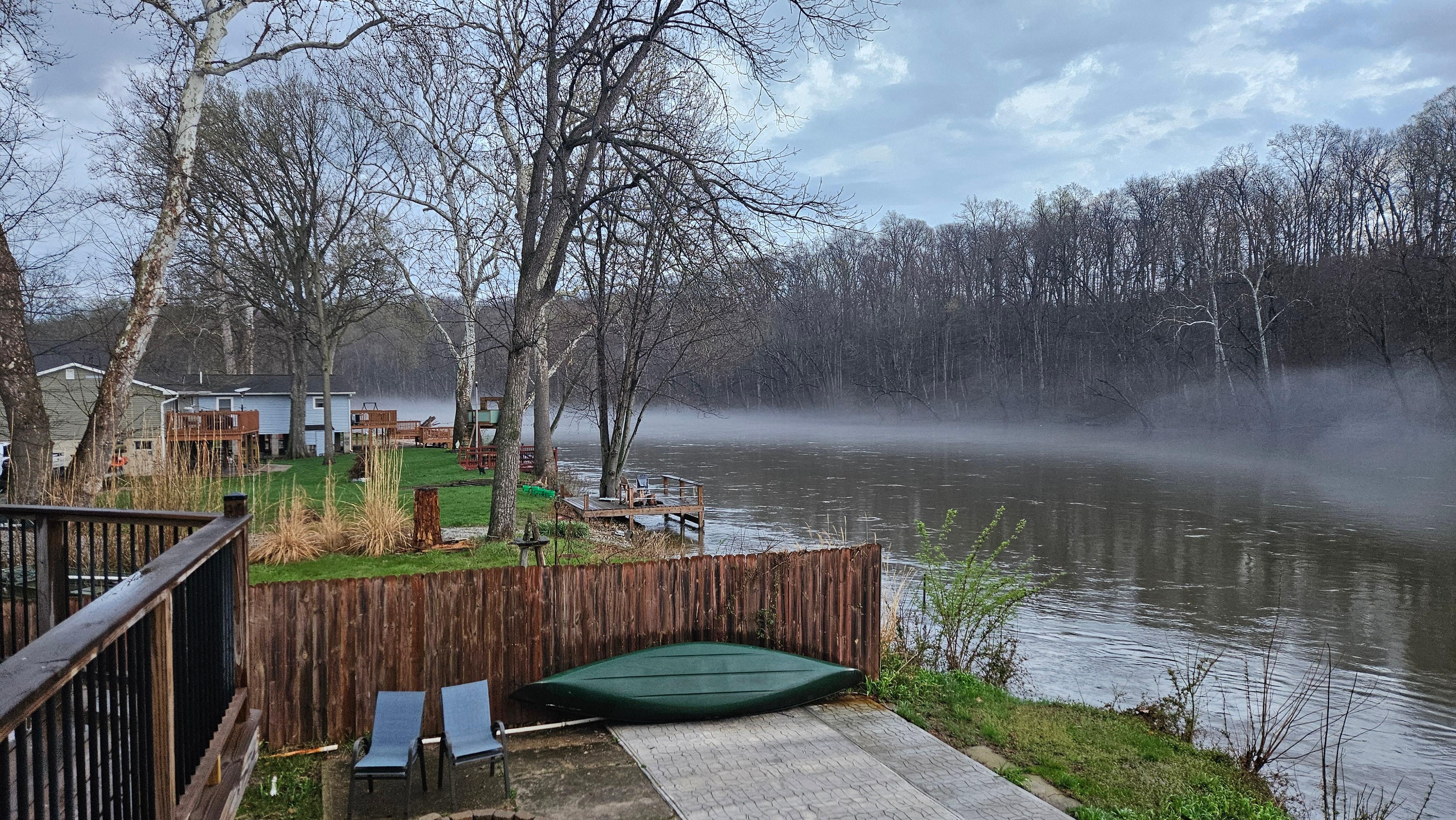 From the back deck, fog rolling in after a rain.  