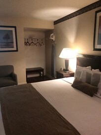 Room 129 with hangers conveniently located near your bed