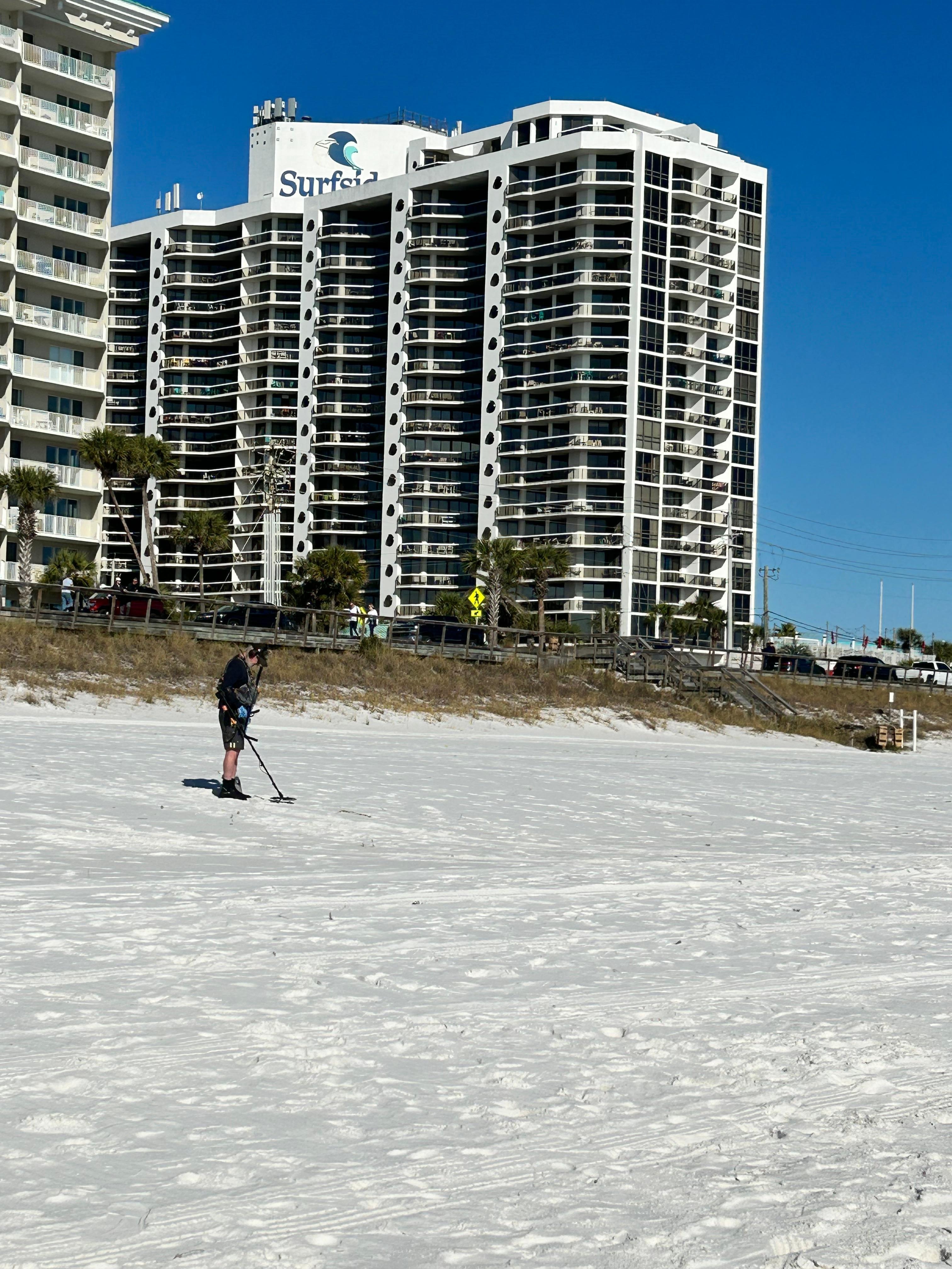 View of building from beach. Condo unit is on 2nd floor. 