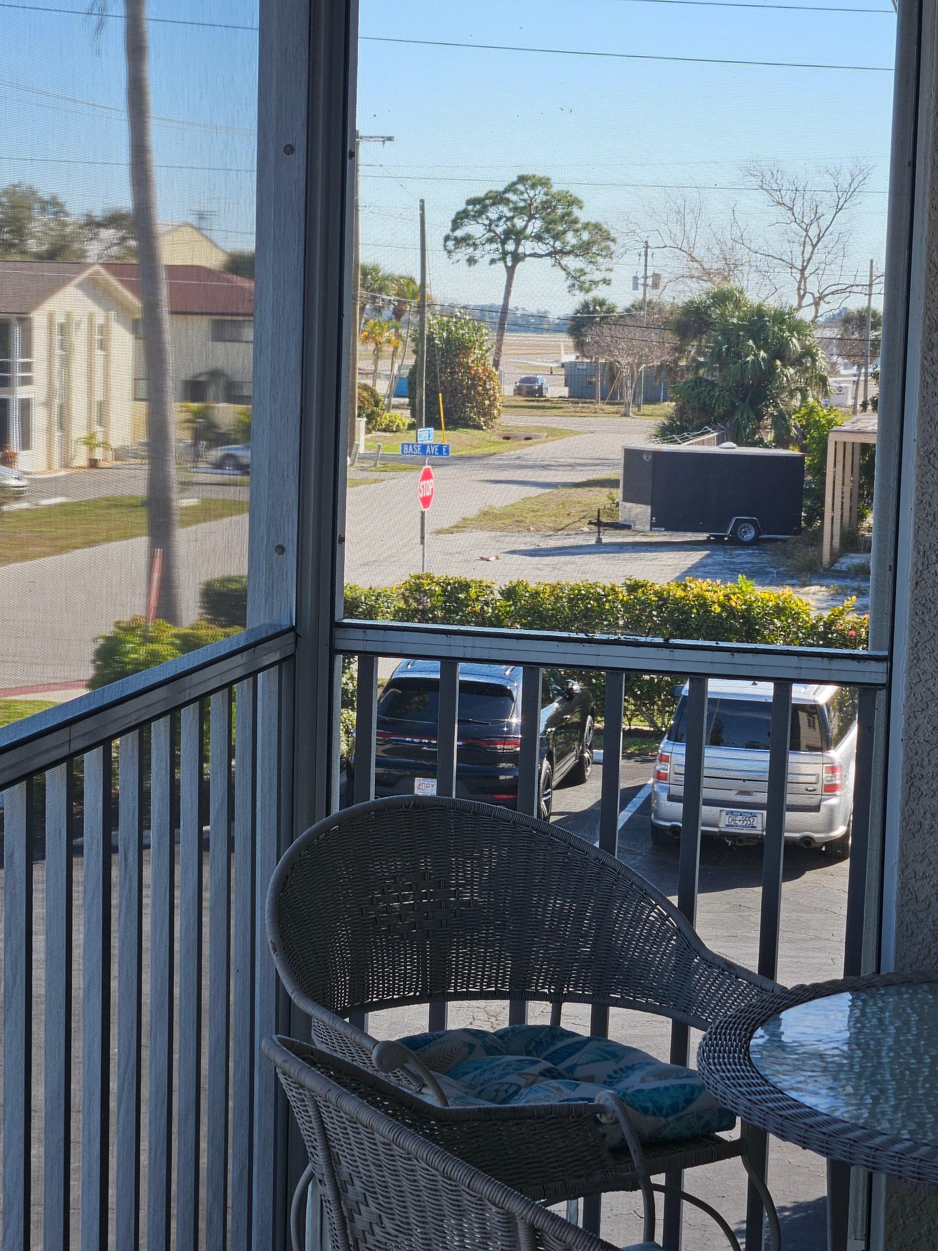 View of Venice Municipal Airport from the lanai. Great breakfast at the airport Suncoast Cafe.