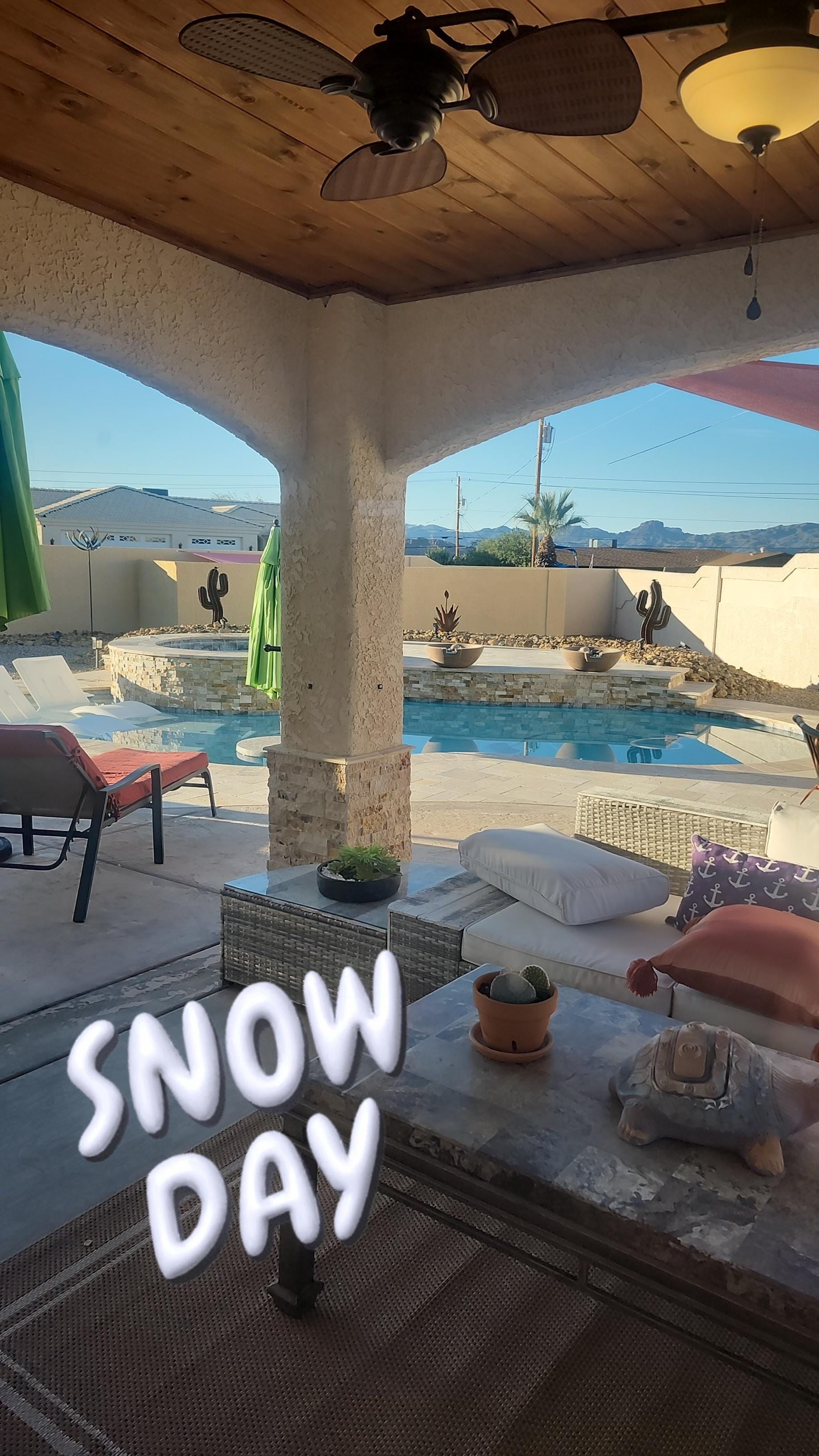 It snowed at home while we were here. 