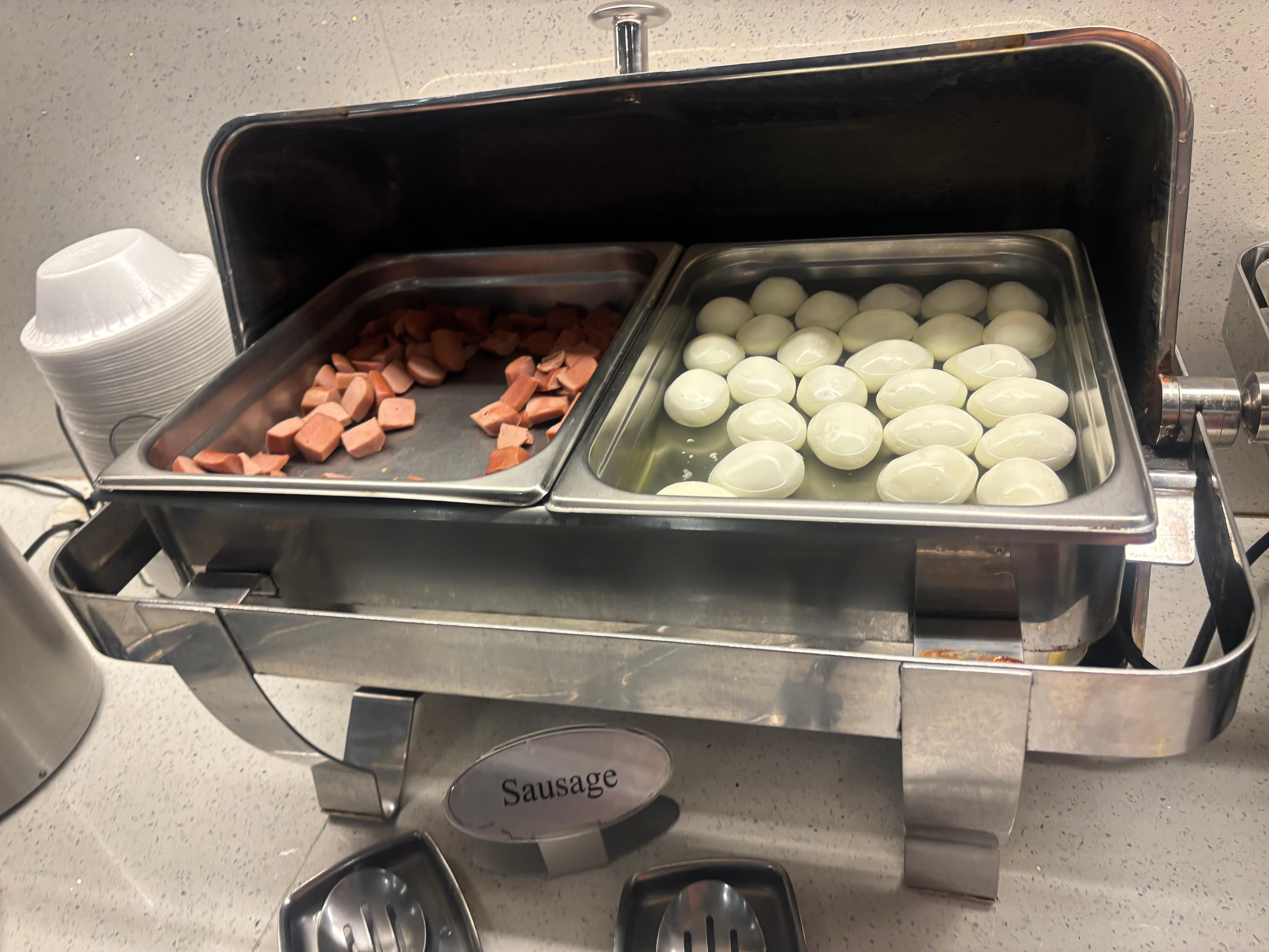 Sausage (cut up hot dogs) & boiled eggs