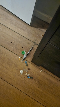This was only one small area. I couldn't catch the scattering roaches. I wish I would have taken pictures of the urine in the toilet and crap splatters.