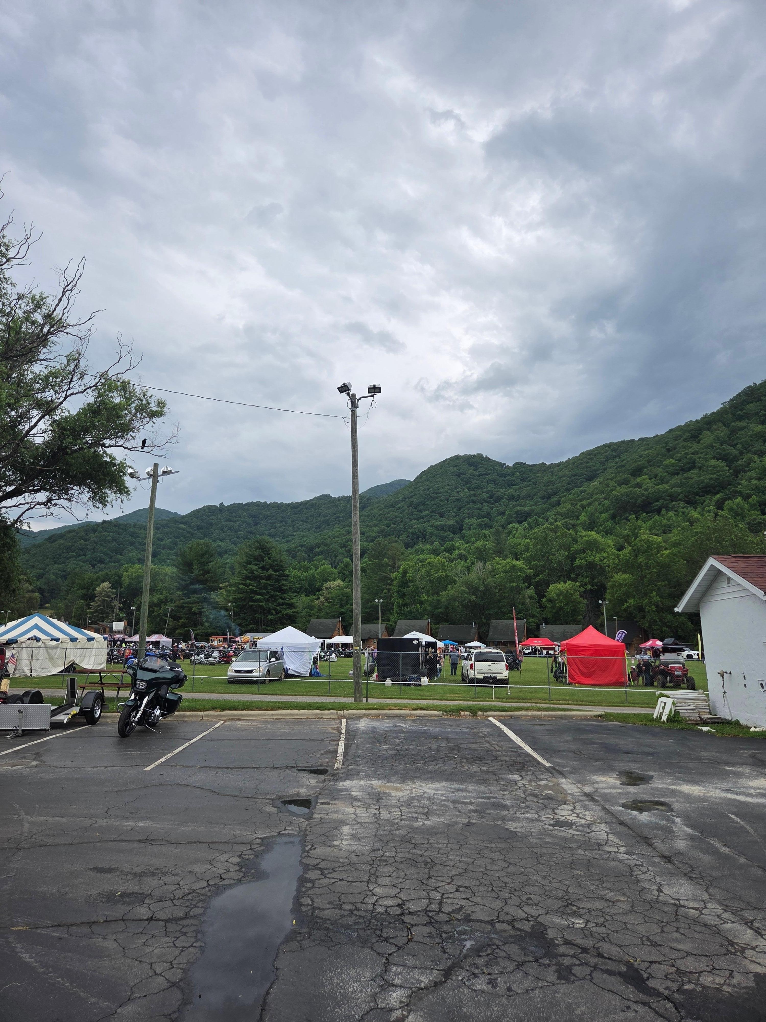 Standing in the parking lot at the hotel with the Thunder in the Smokies Valley.  