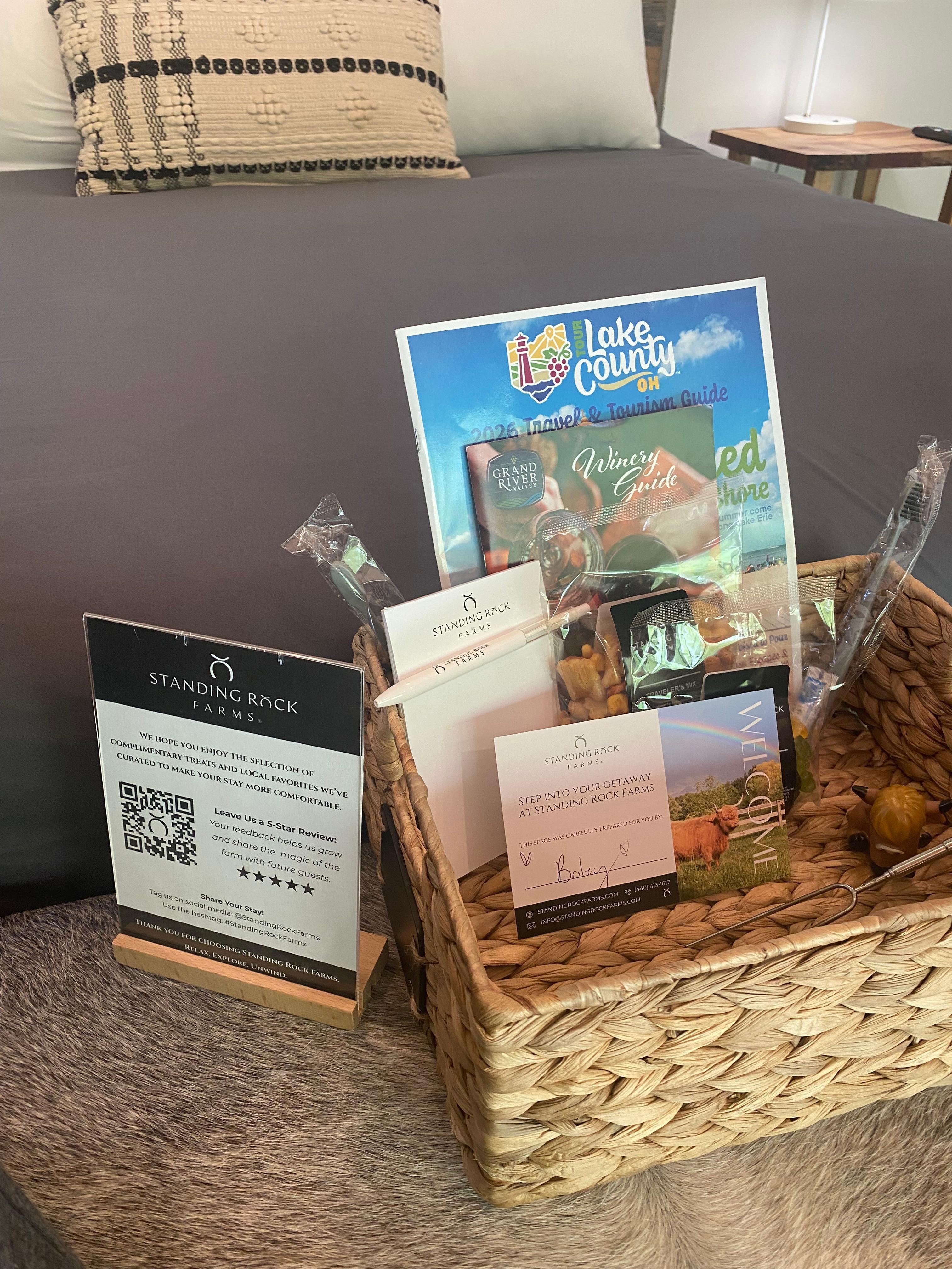 Welcome basket. Comes with two roasting sticks.