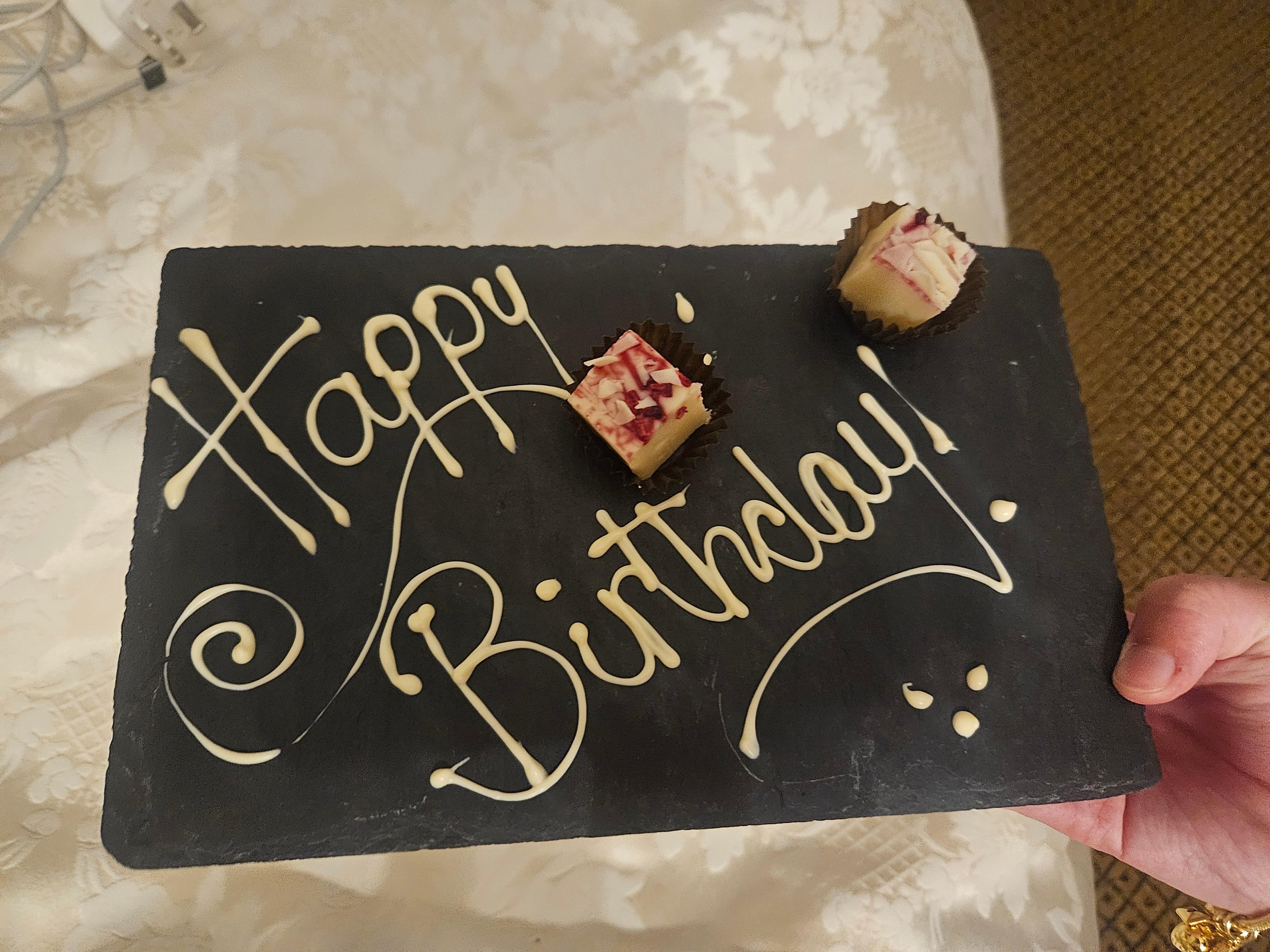 Beautiful white chocolate and chocs for Ellie 