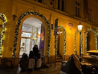 Outside of hotel early January