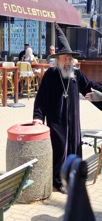 Even a wizard on the tram trip.