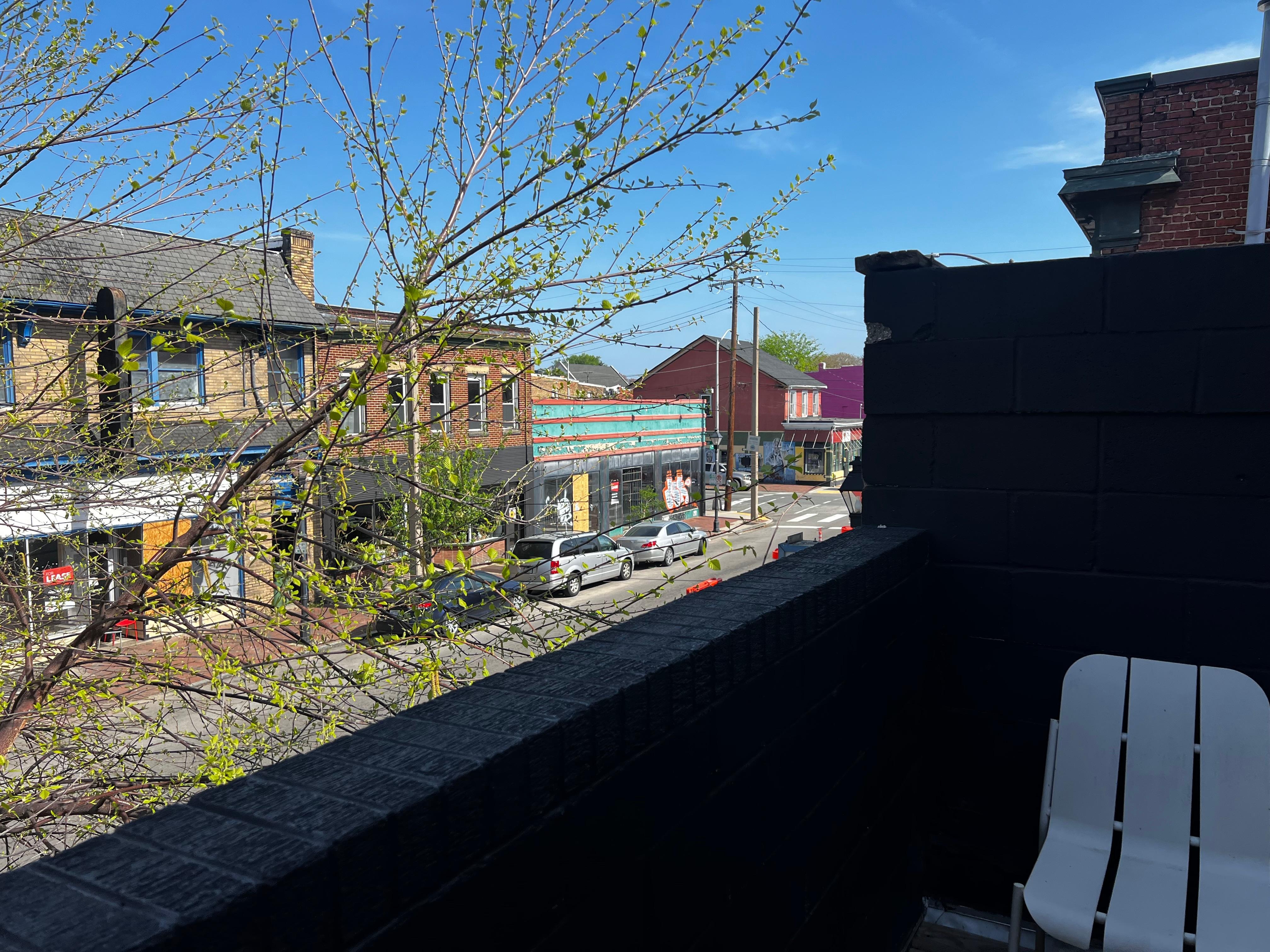 View from balcony towards parking lot