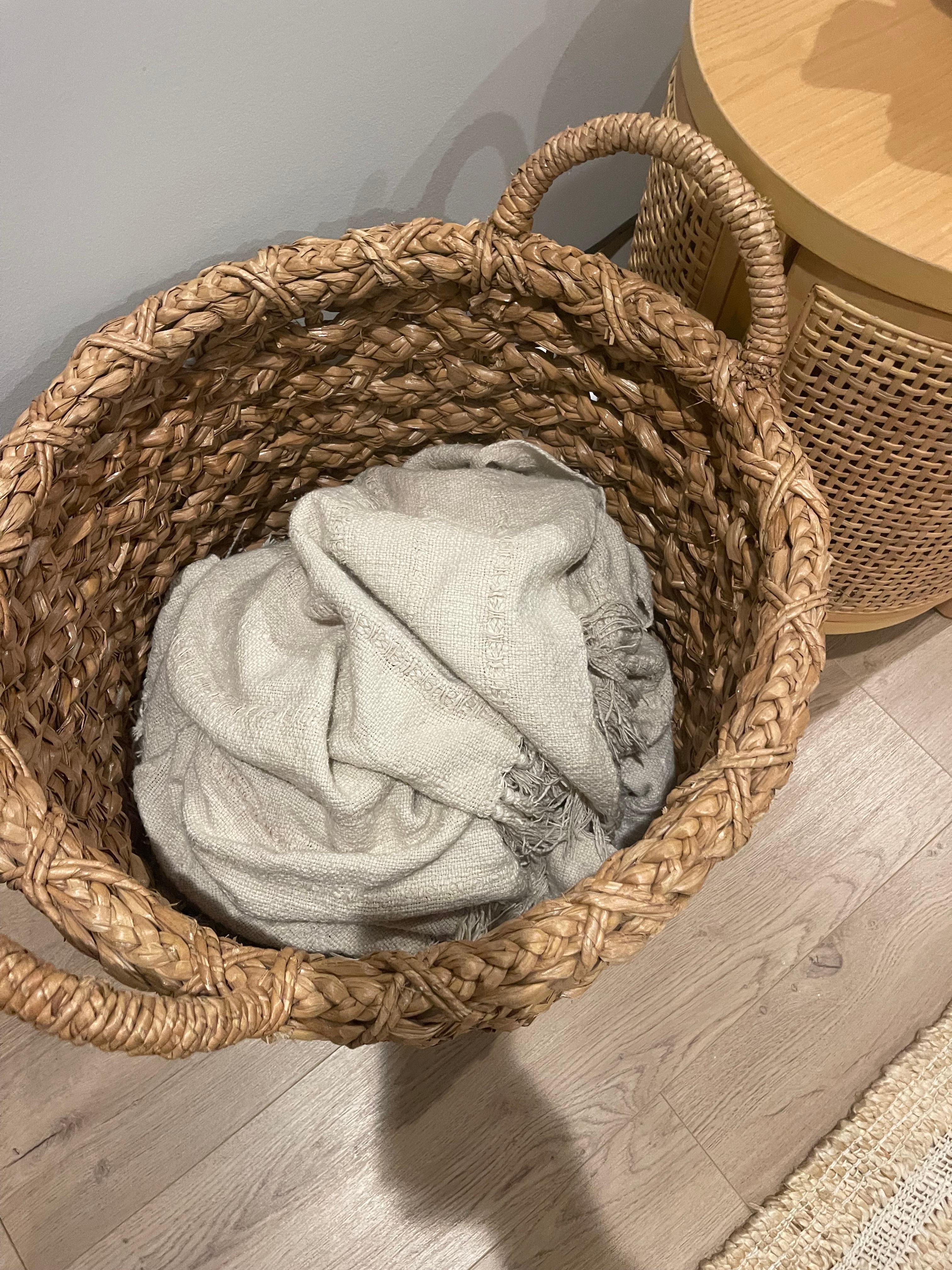Dirty blankets in a basket