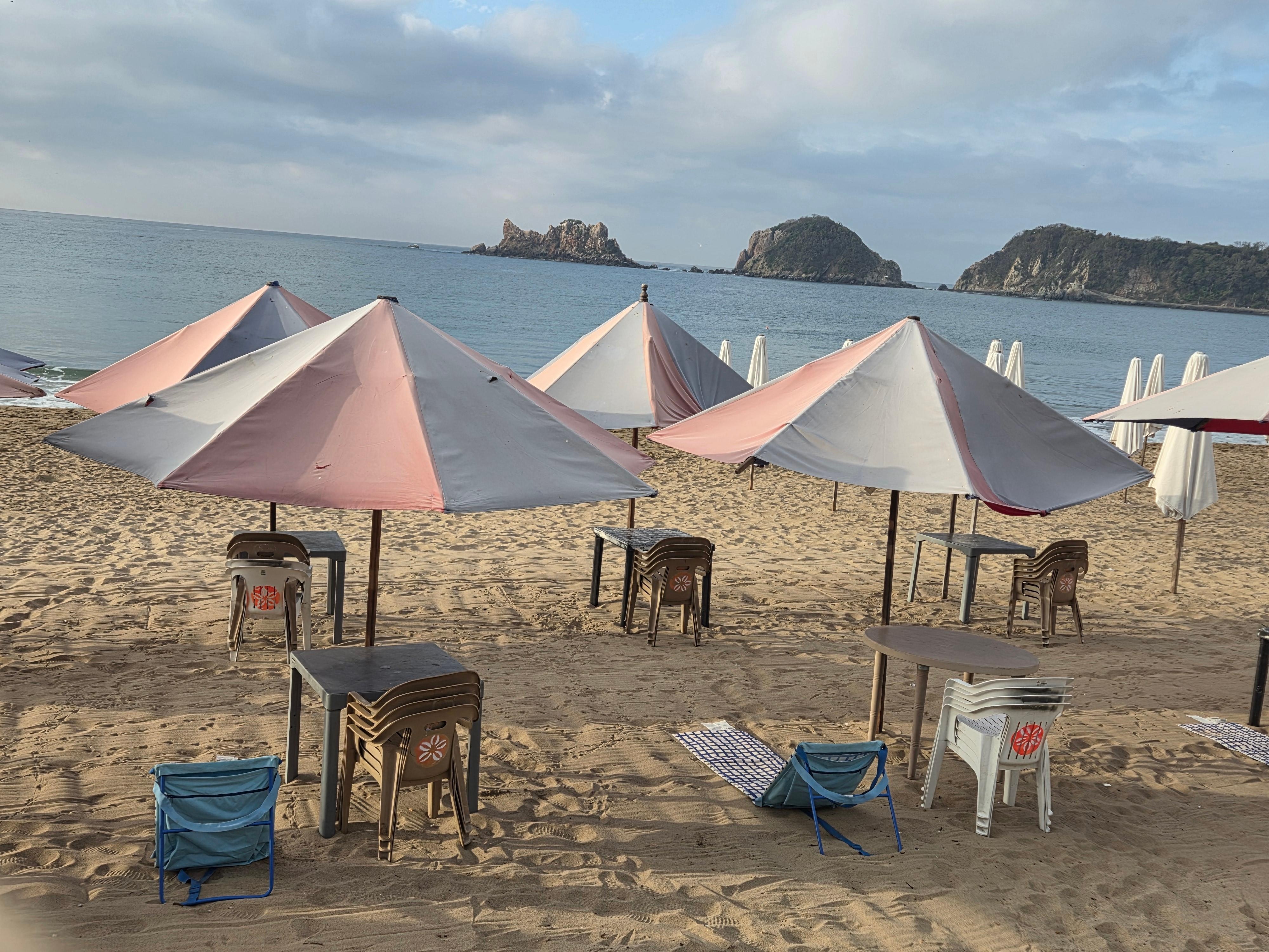 Beach chairs double stacked because broken