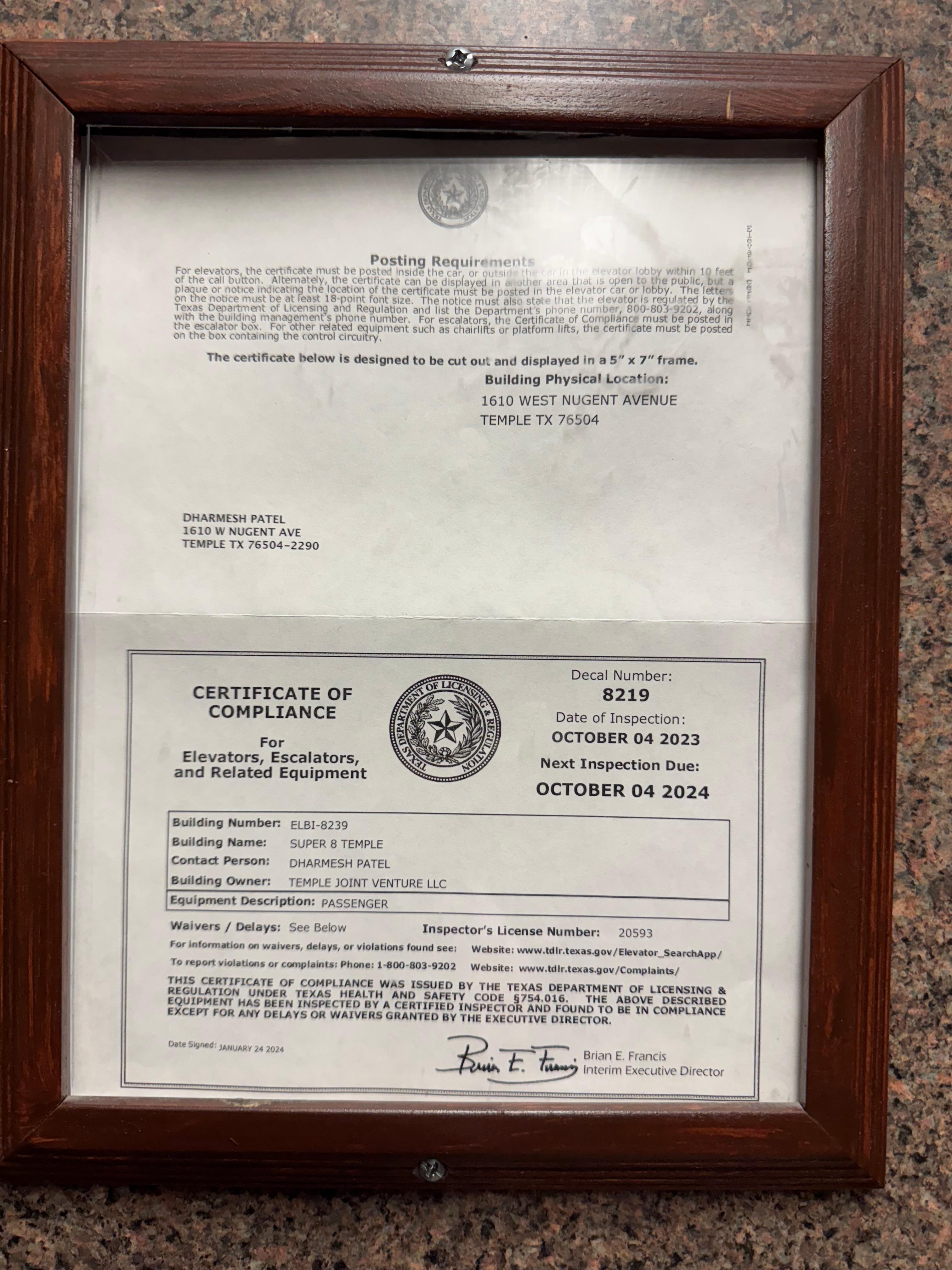 Elevator inspection expired